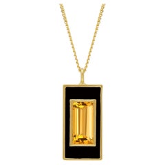 Citrine and Black Enamel Drop Necklace