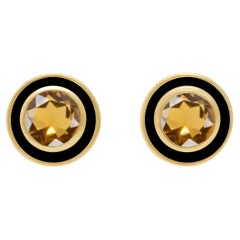 Citrine and Black Enamel Stud Earrings