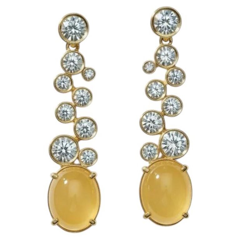 Citrine and Colorless Topaz Drop Earrings studs in 14k gold