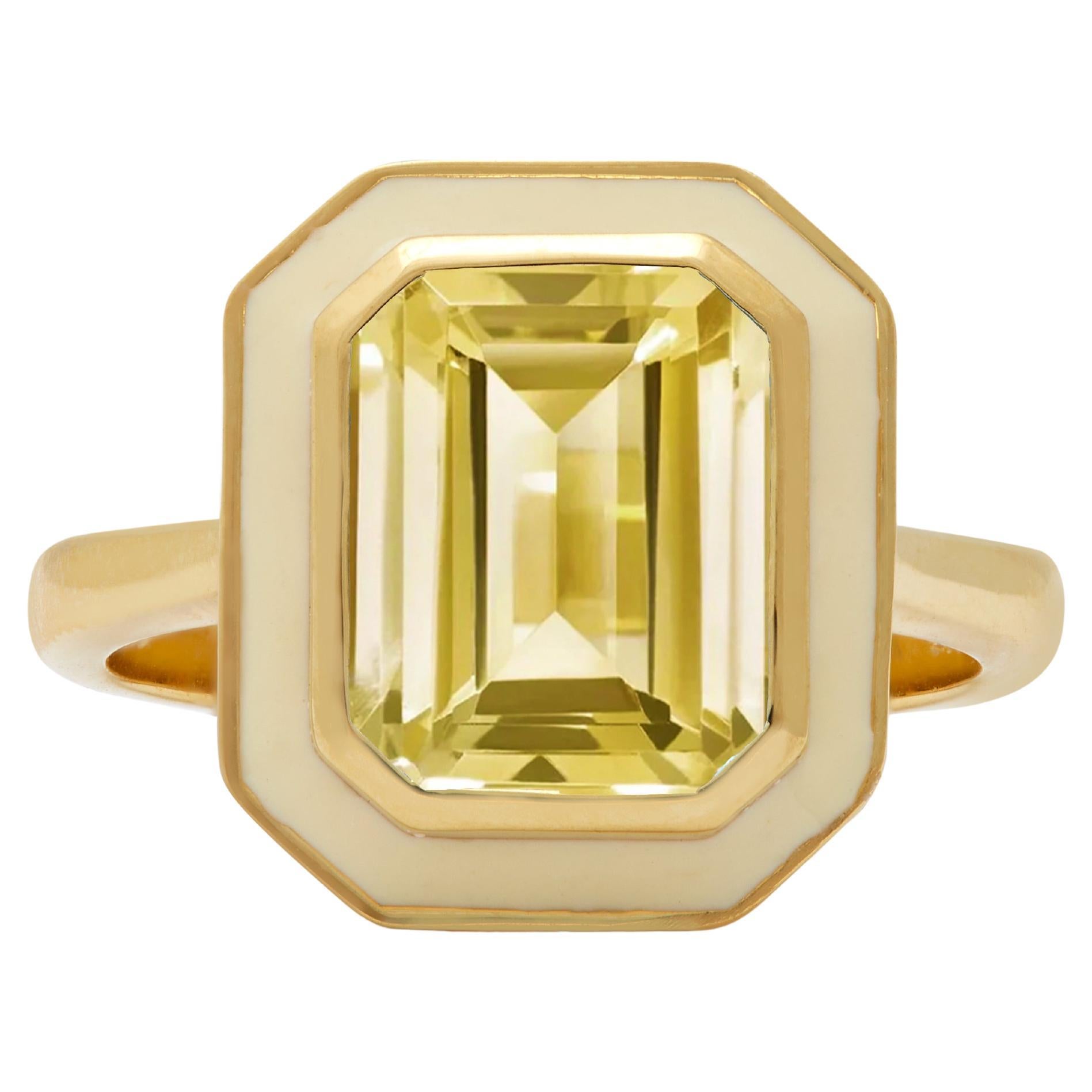 Citrine and Cream Enamel Cocktail Ring