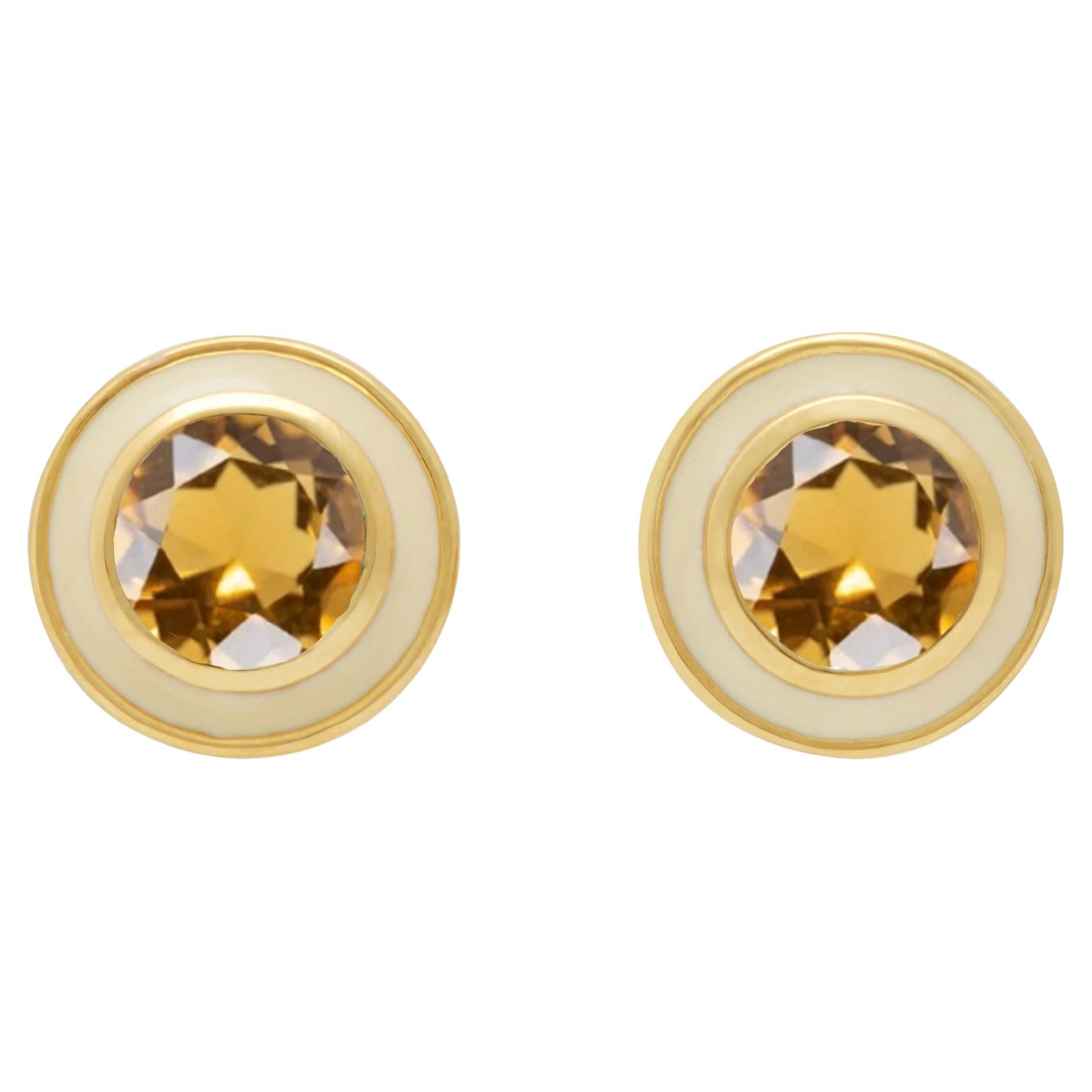 Citrine and Cream Enamel Stud Earrings