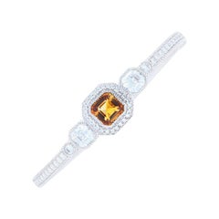 Citrine and Cubic Zirconia Judith Ripka Cuff Bracelet, Sterling Silver Halo CZs