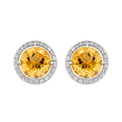 Citrine and Diamond 18 Carat White Gold Halo Cluster Stud Earrings