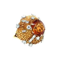 Citrine and Diamond 18K Gold and Platinum Ring
