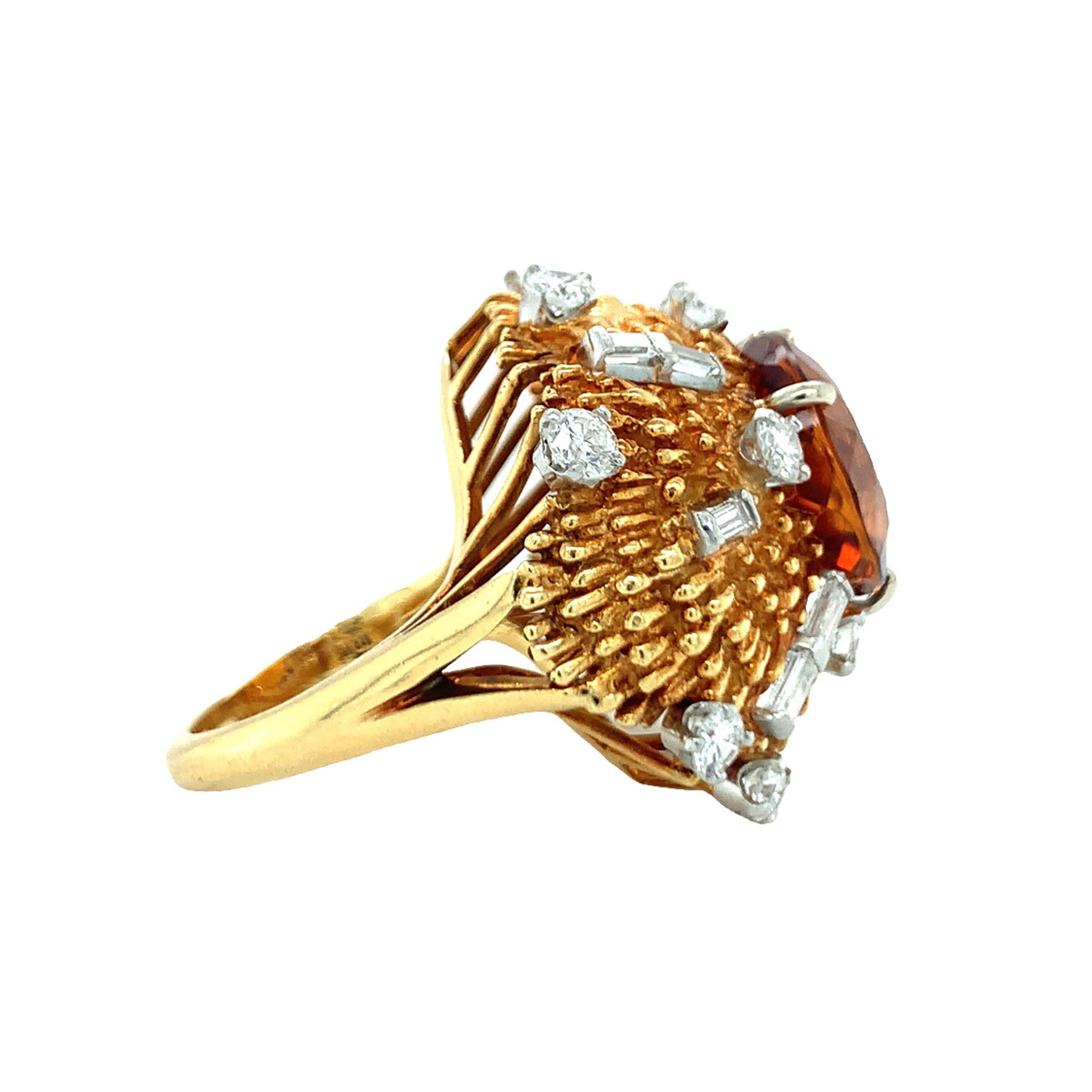 Round Cut Citrine and Diamond 18K Gold and Platinum Ring For Sale