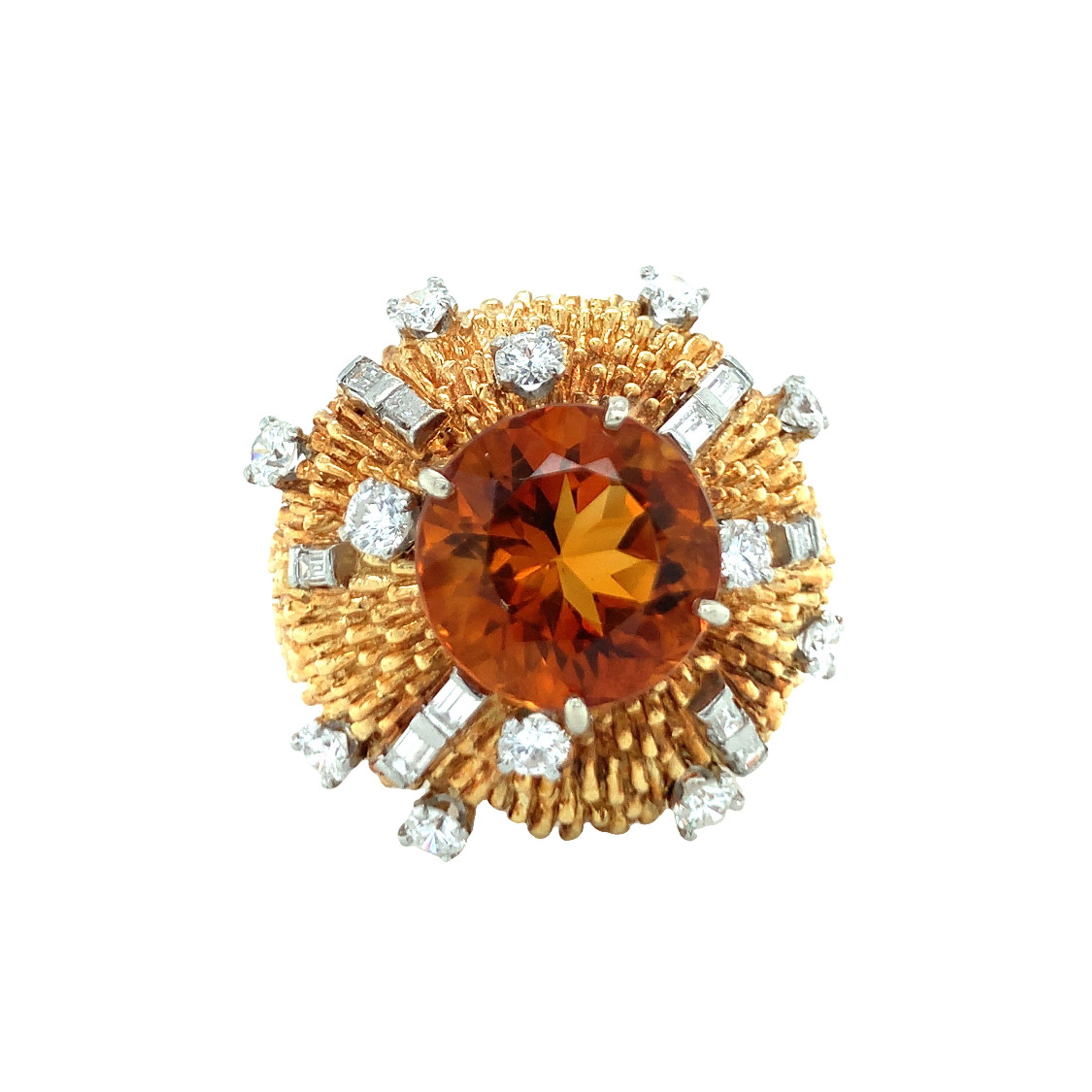 Citrine and Diamond 18K Gold and Platinum Ring For Sale