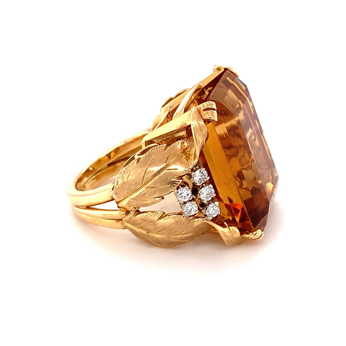 Citrine and Diamond 18K Yellow Gold Ring, circa 1960s 1