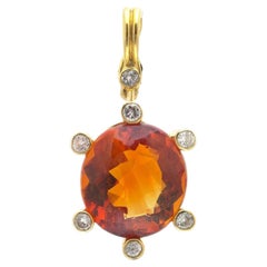 Citrine and Diamond 18KT Gold Pendant, 10ct Citrine, English 1970s