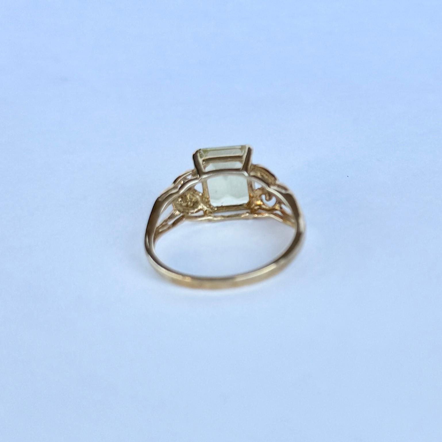Emerald Cut Citrine and Diamond 9 Carat Gold Cocktail Ring For Sale