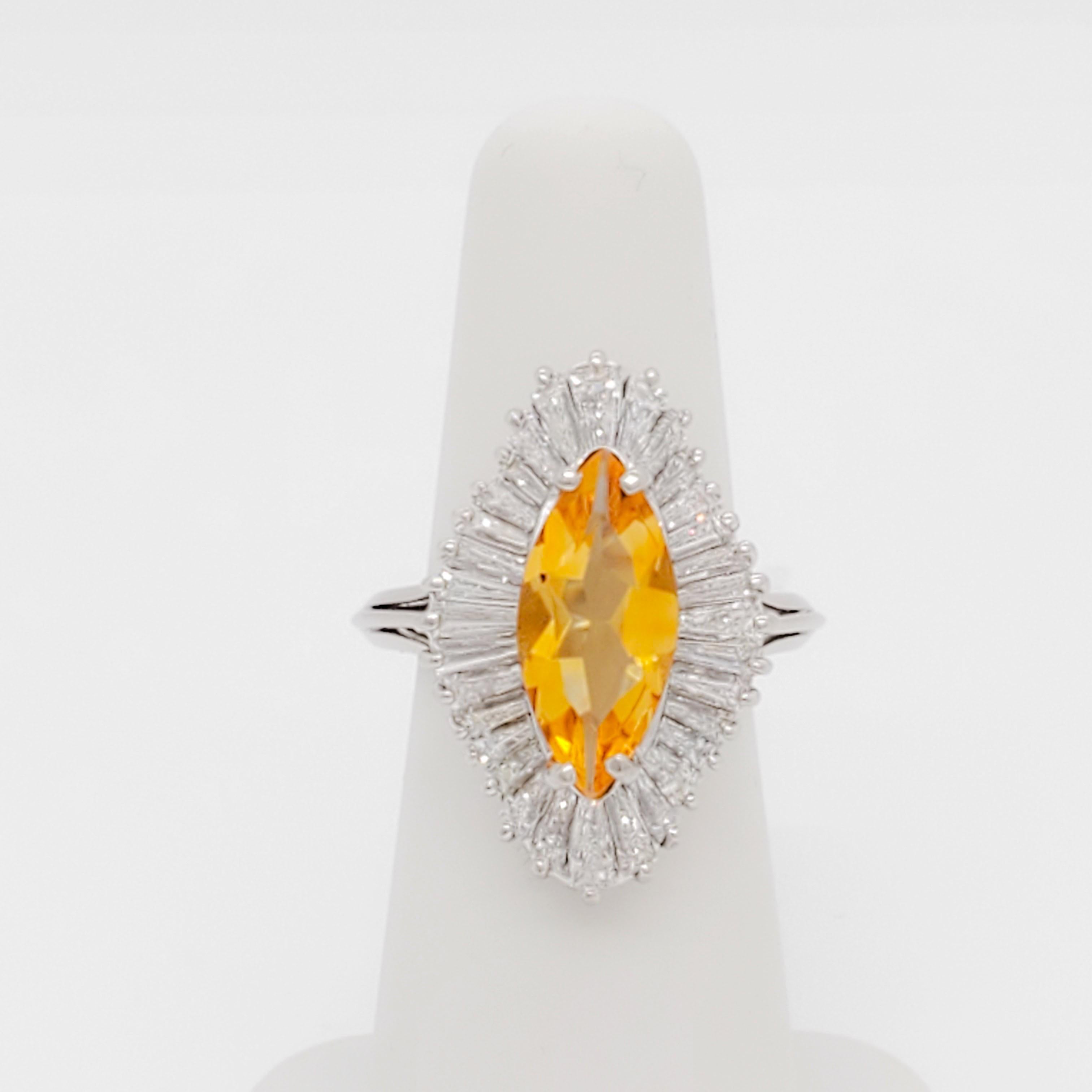 Citrine and Diamond Cocktail Ring in 14k White Gold 1