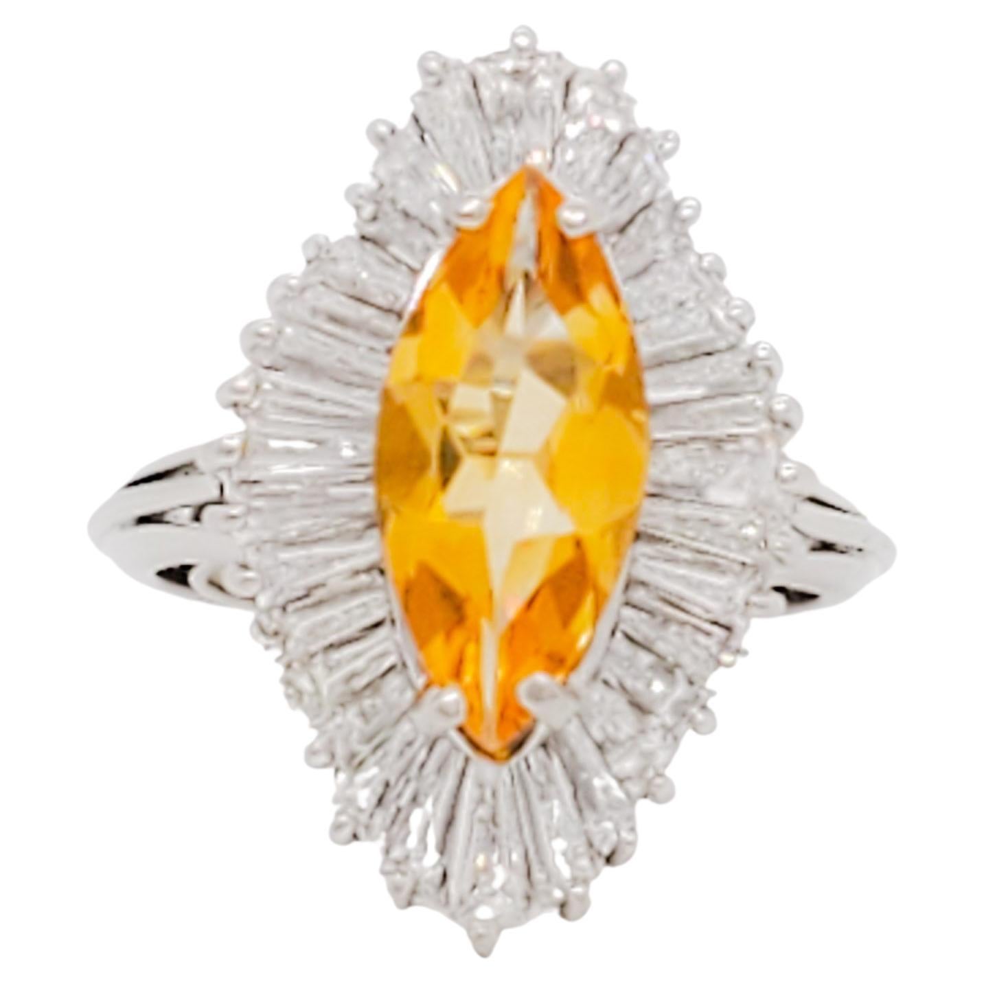 Citrine and Diamond Cocktail Ring in 14k White Gold
