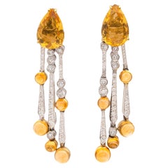 Citrine and Diamond Dangle Earrings in 18K White Gold