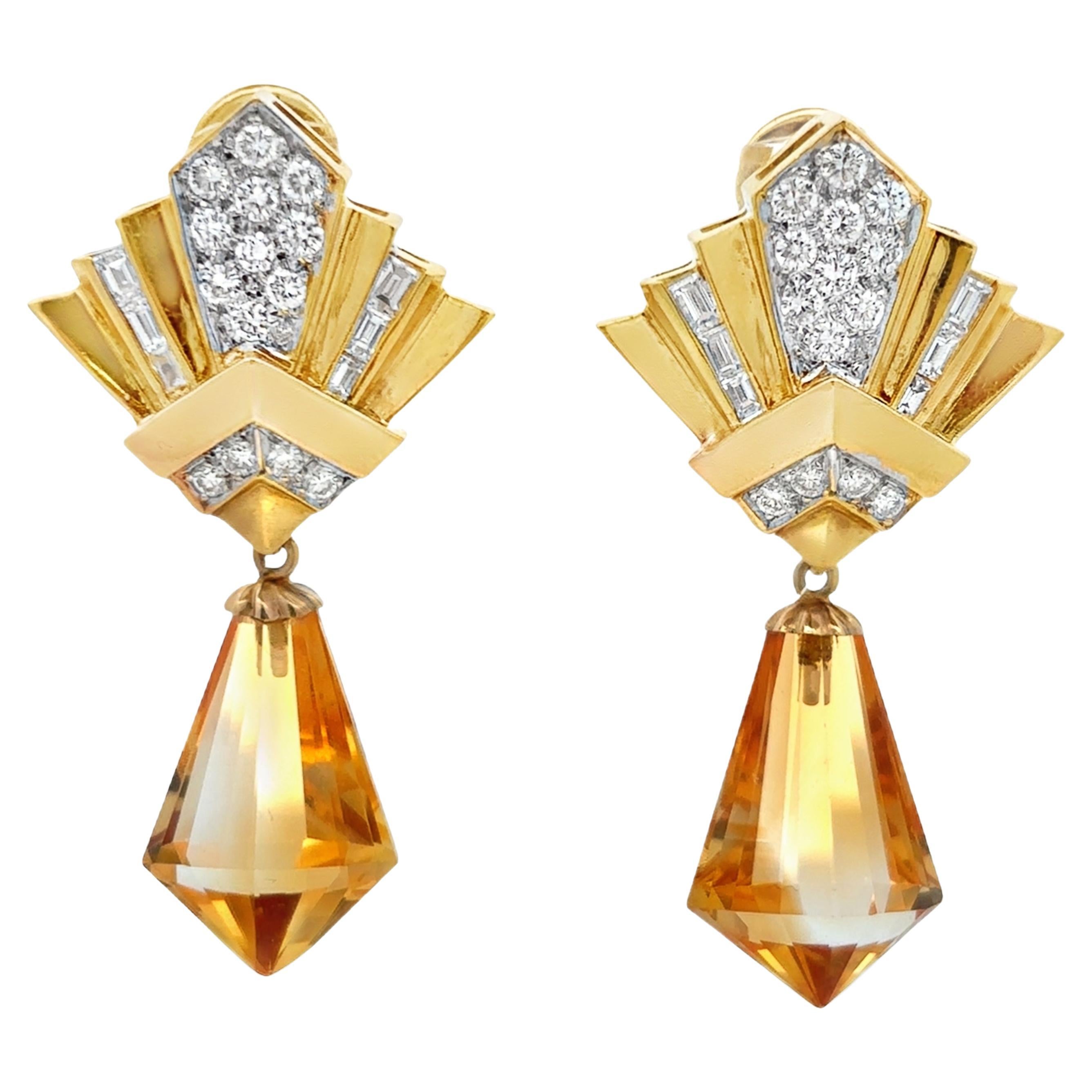 Boucles d
oreilles jour et nuit en citrine et diamant