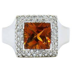Citrine and Diamond Double Halo Designer Ring in 18 Karat Gold by Assor Gioielli
