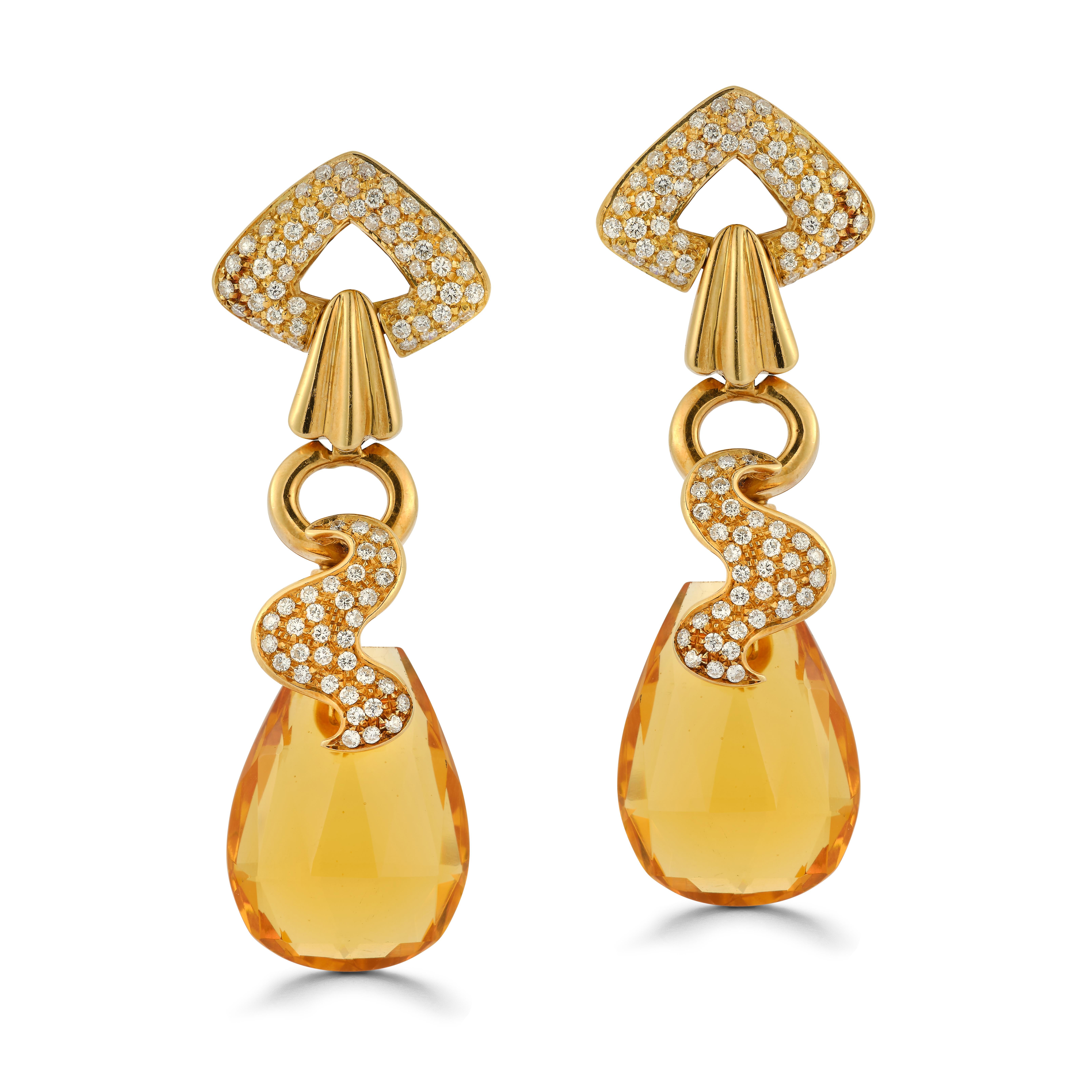 Citrine & Diamond Drop Earrings with removable citrines. 

Wear it 3 ways.

2 citrines
180 diamonds

Back Type: Clip on with post 
Measurements: 2.5