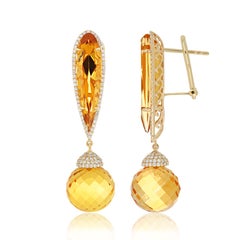 Citrine and Diamond Earring 14k Yellow Gold Drop Earring For Anniversary Gift