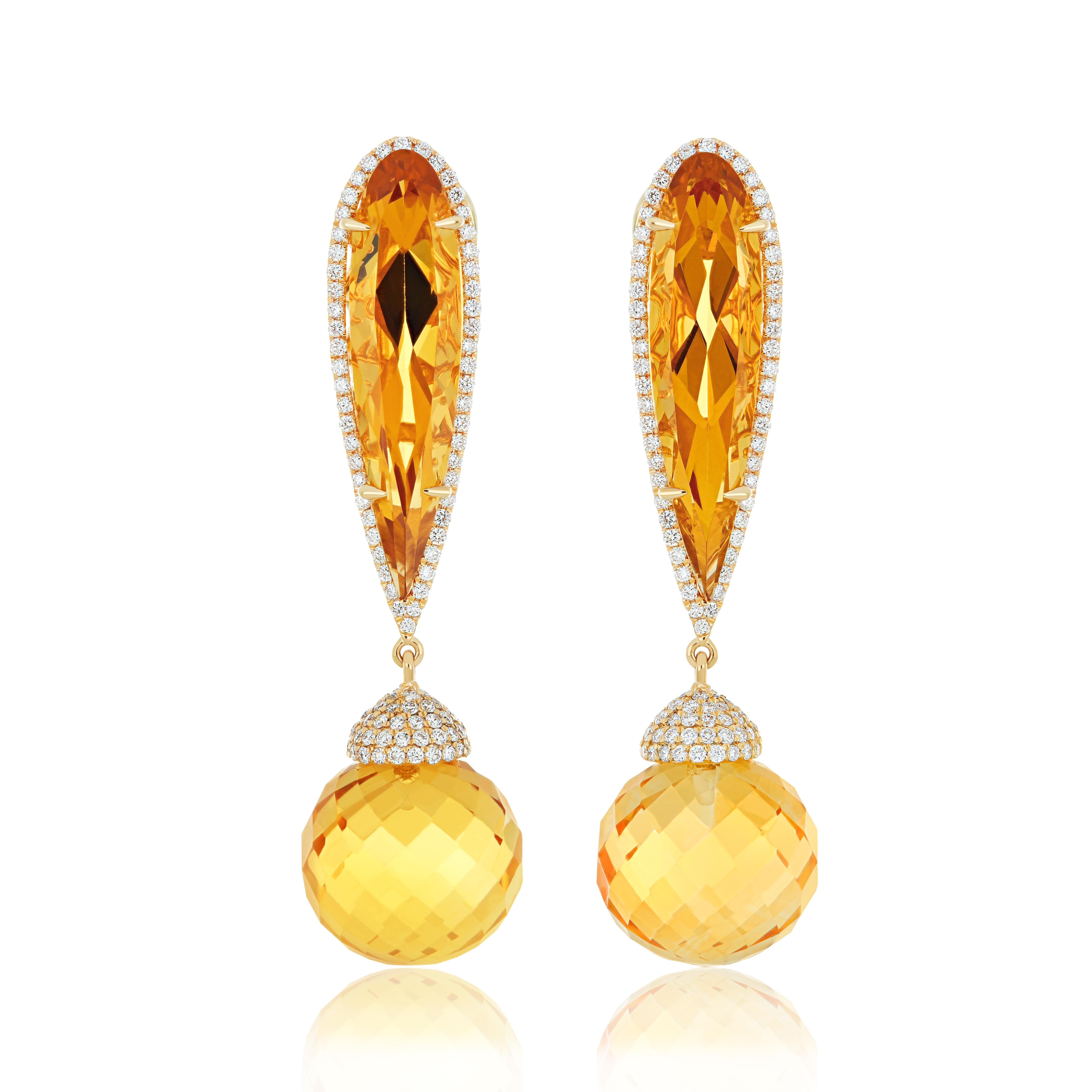 Moderne Boucle d'oreille Citrine et Diamant Boucle d'oreille pendante en or jaune 14k pour un cadeau d'anniversaire en vente