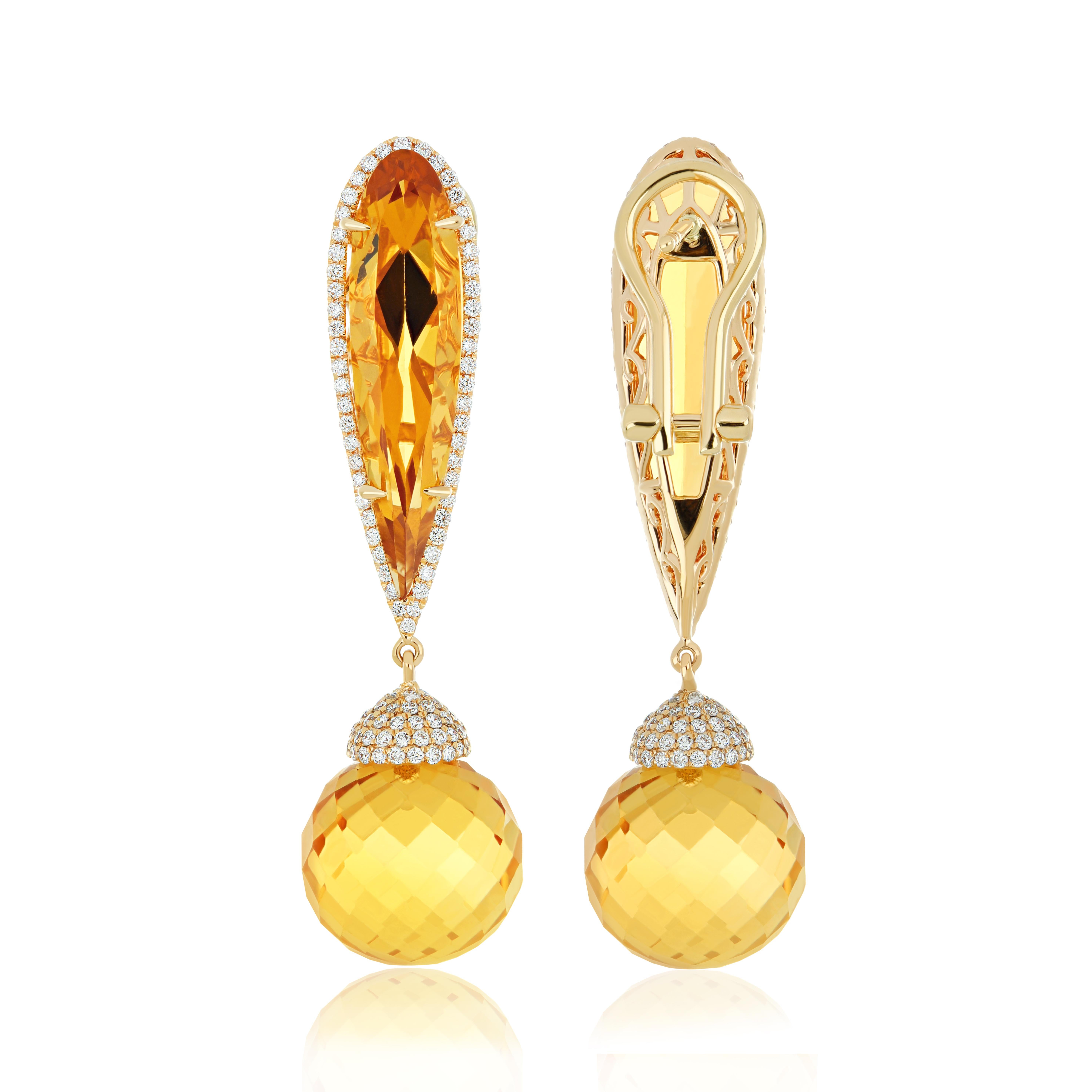 Taille poire Boucle d'oreille Citrine et Diamant Boucle d'oreille pendante en or jaune 14k pour un cadeau d'anniversaire en vente