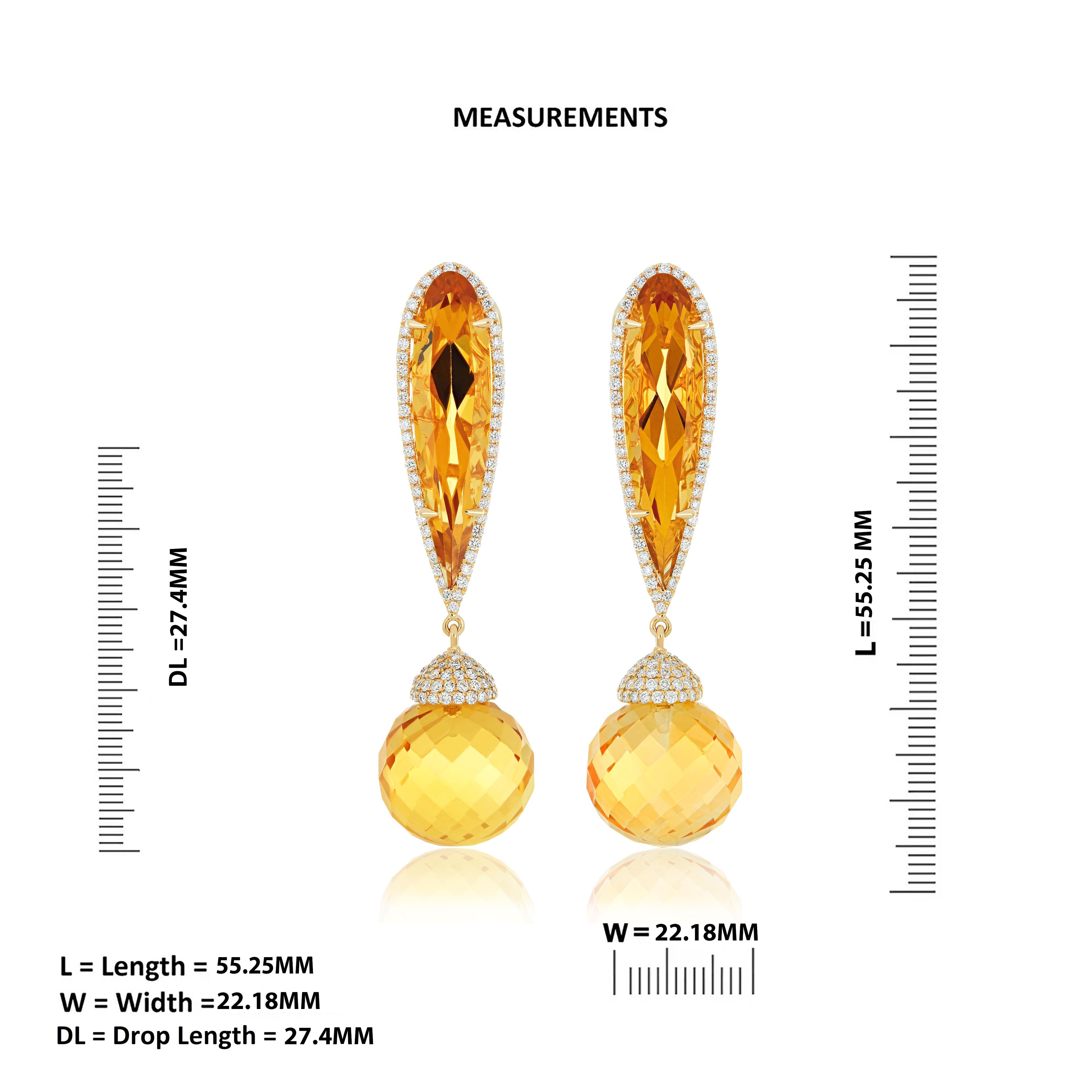 Boucle d'oreille Citrine et Diamant Boucle d'oreille pendante en or jaune 14k pour un cadeau d'anniversaire en vente 3