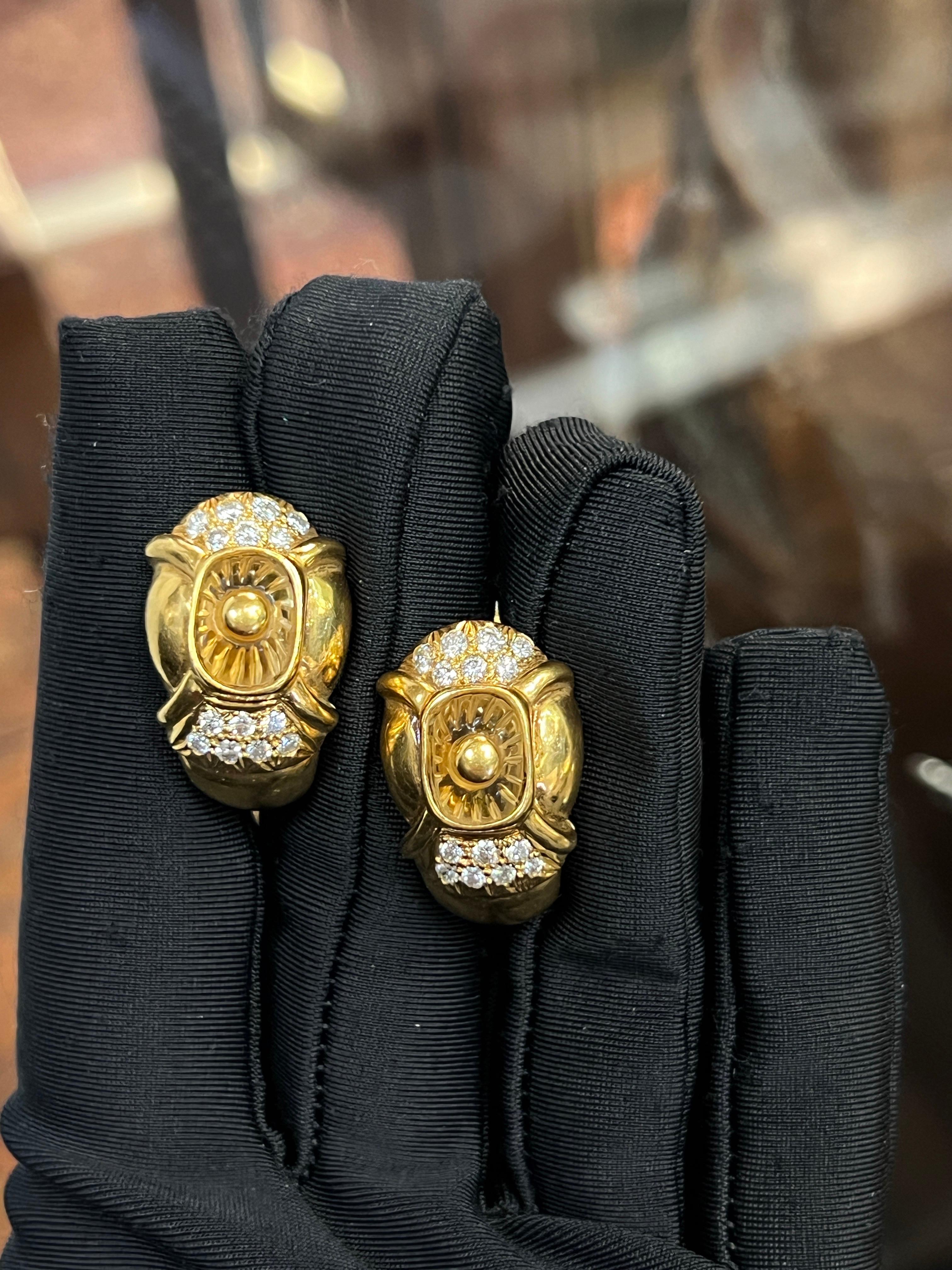 Mixed Cut Citrine and Diamond Earrings For Sale