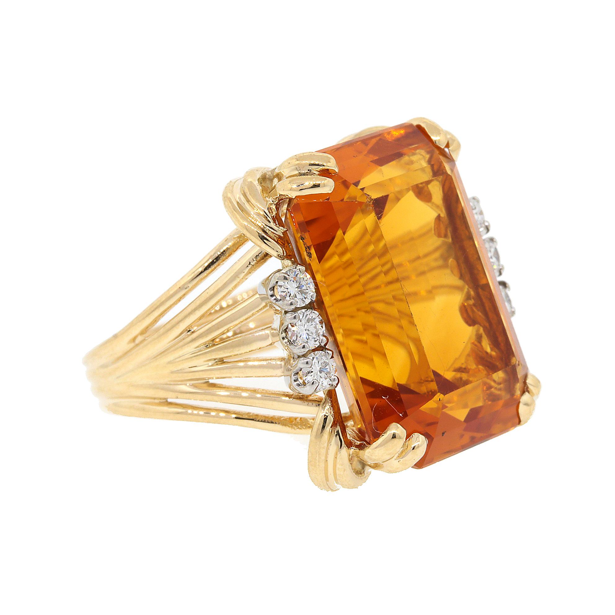 Mixed Cut Citrine and Diamond Estate Ring For Sale