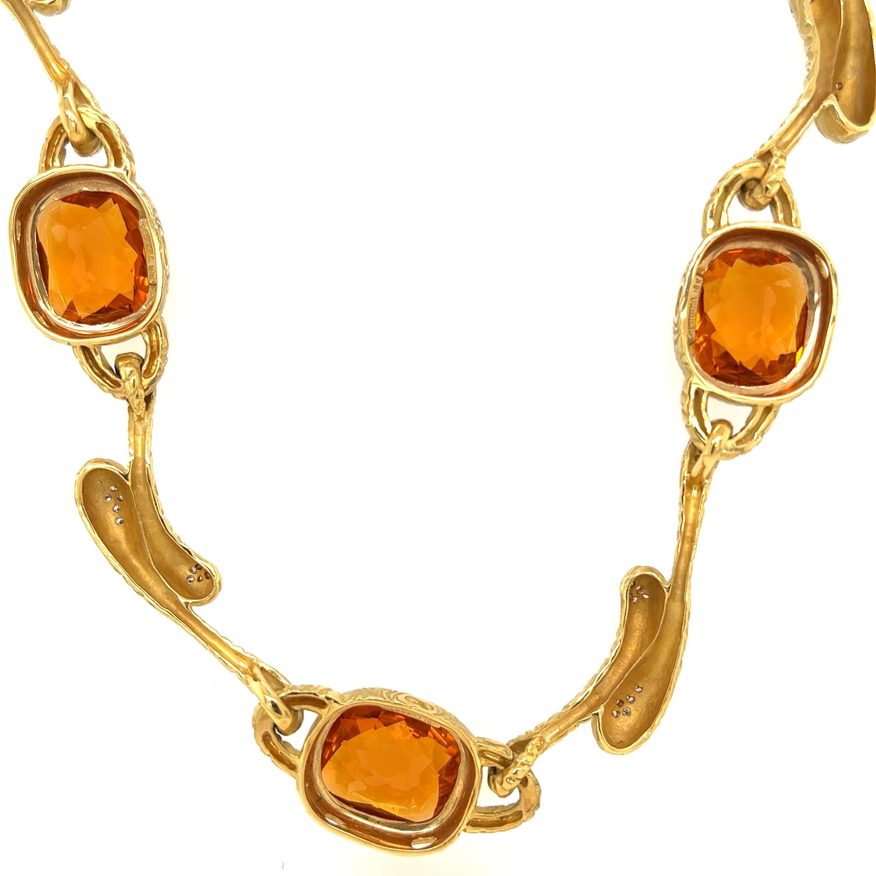 Modern Citrine and Diamond Gold Necklace Estate Fine Jewelry For Sale