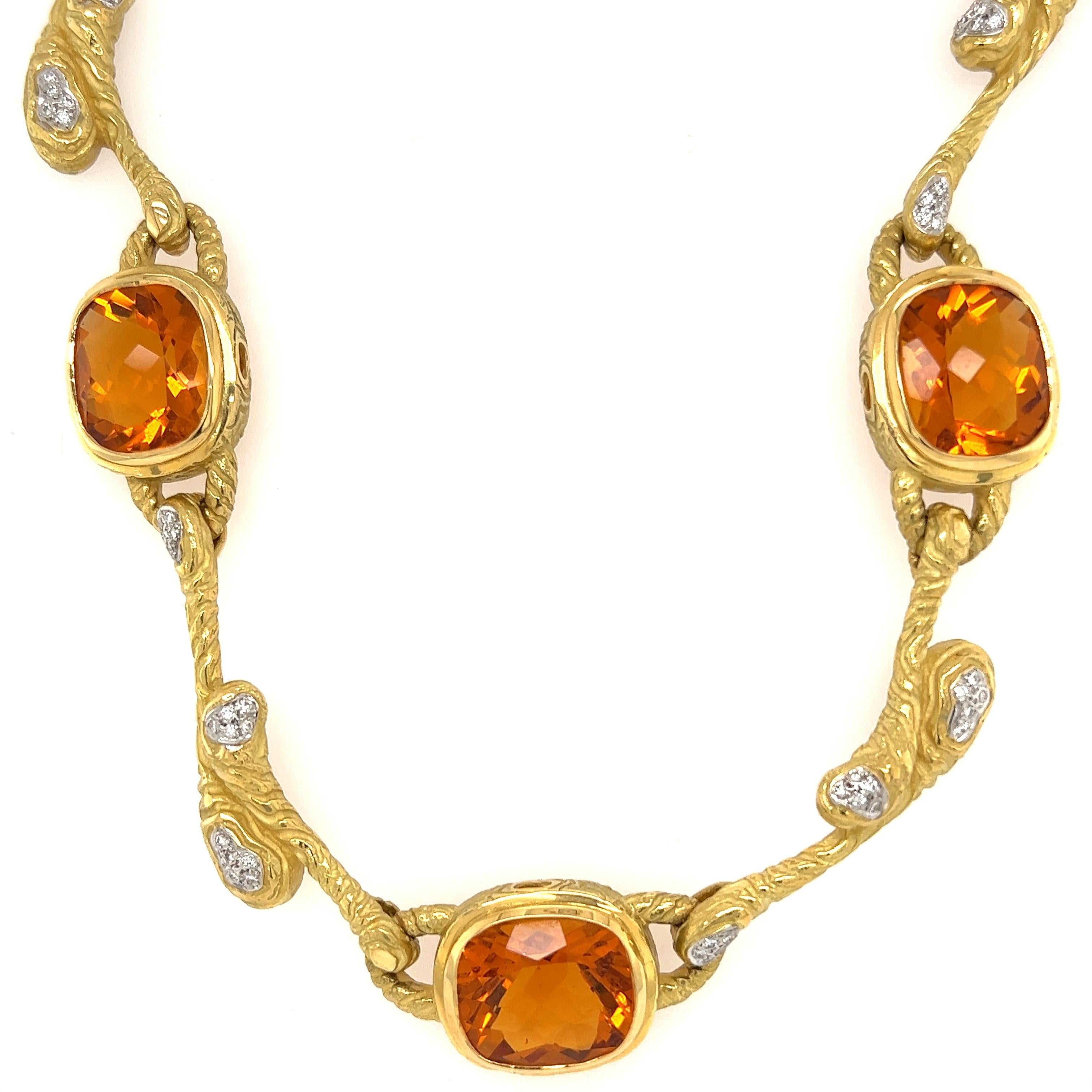 Mixed Cut Citrine and Diamond Gold Necklace Estate Fine Jewelry For Sale