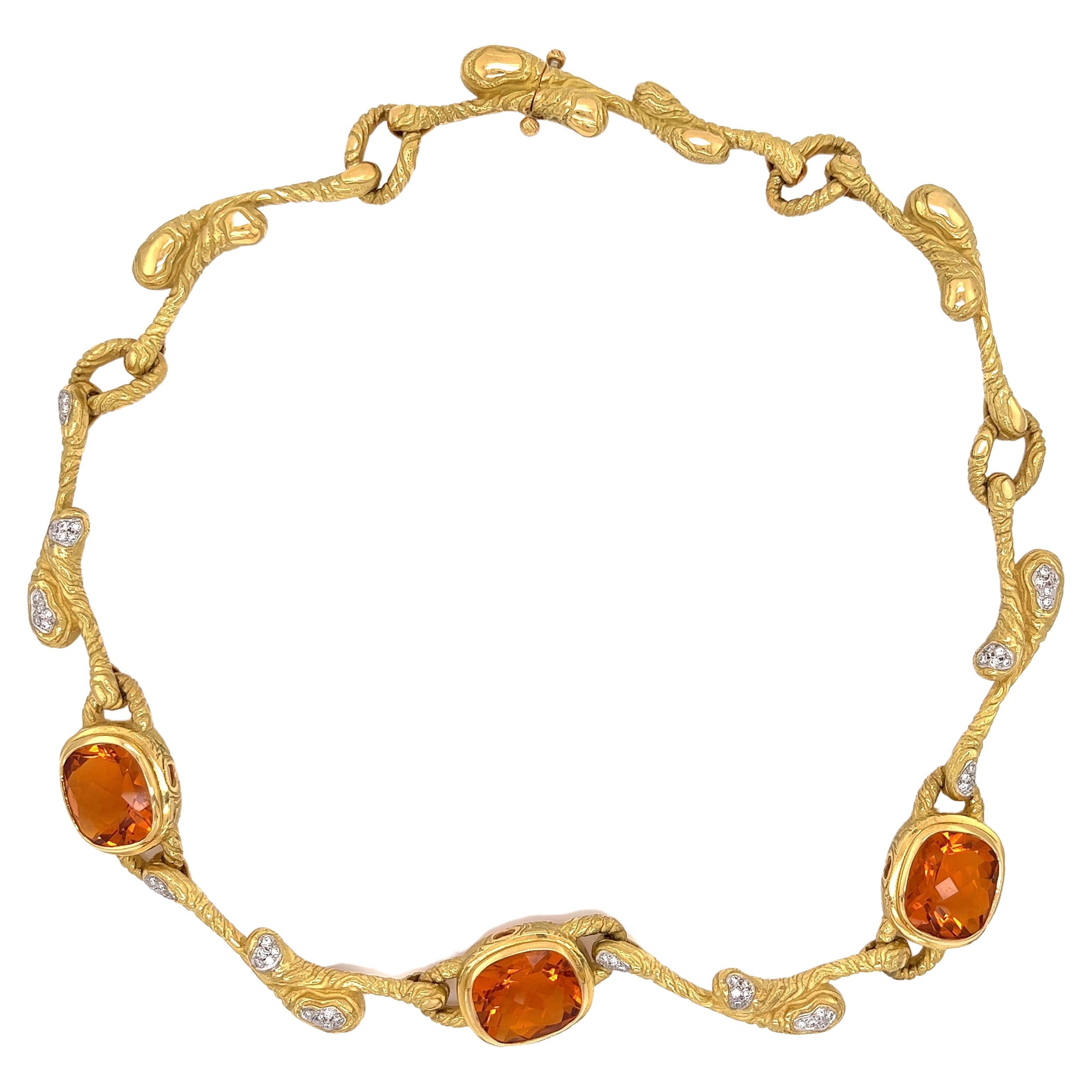 Citrine and Diamond Gold Necklace Estate Fine Jewelry For Sale