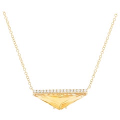 Citrine and Diamond Necklace, 14 Karat Gold Adjustable Cable Chain 2.49 Carat