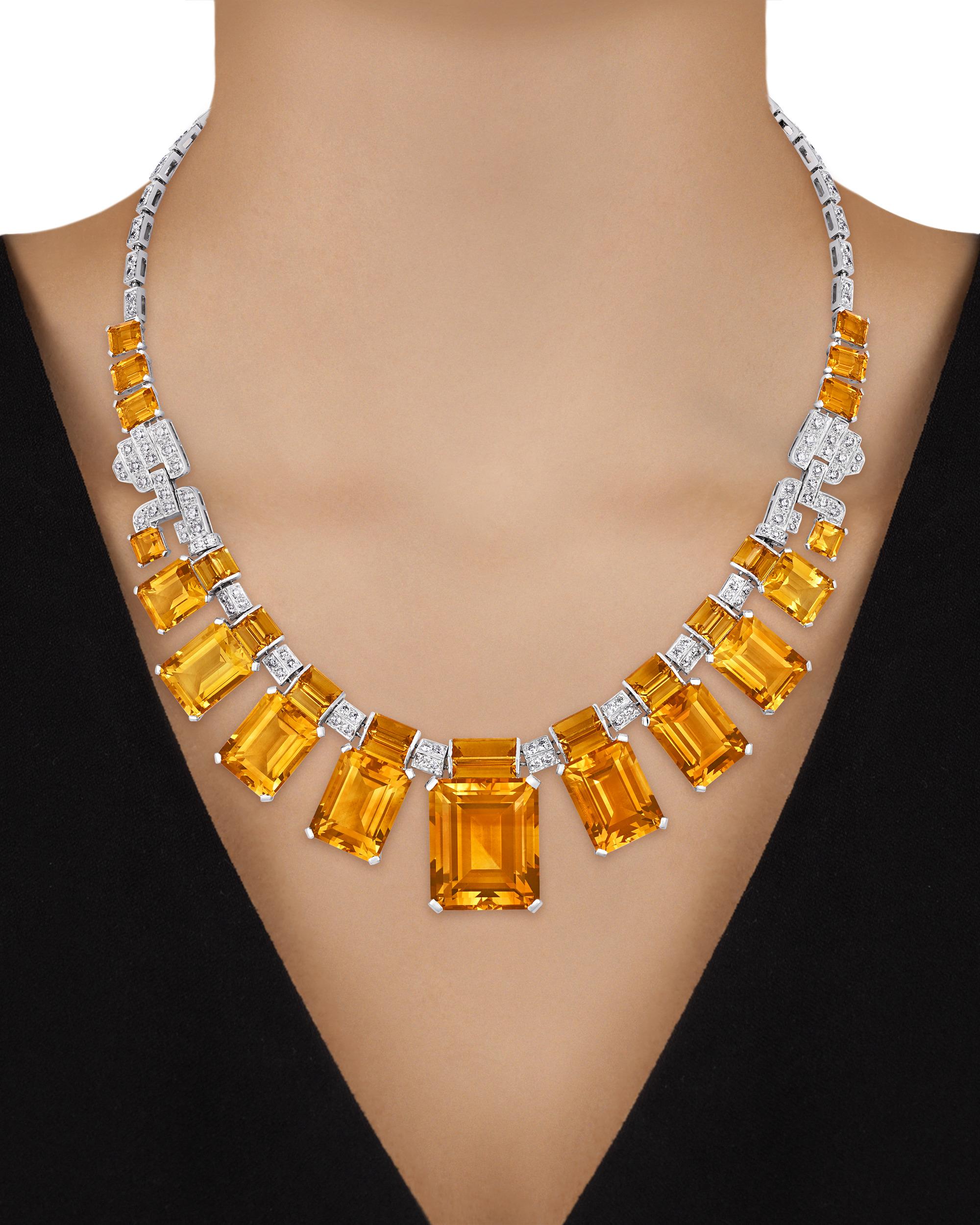 Modern Citrine And Diamond Necklace For Sale