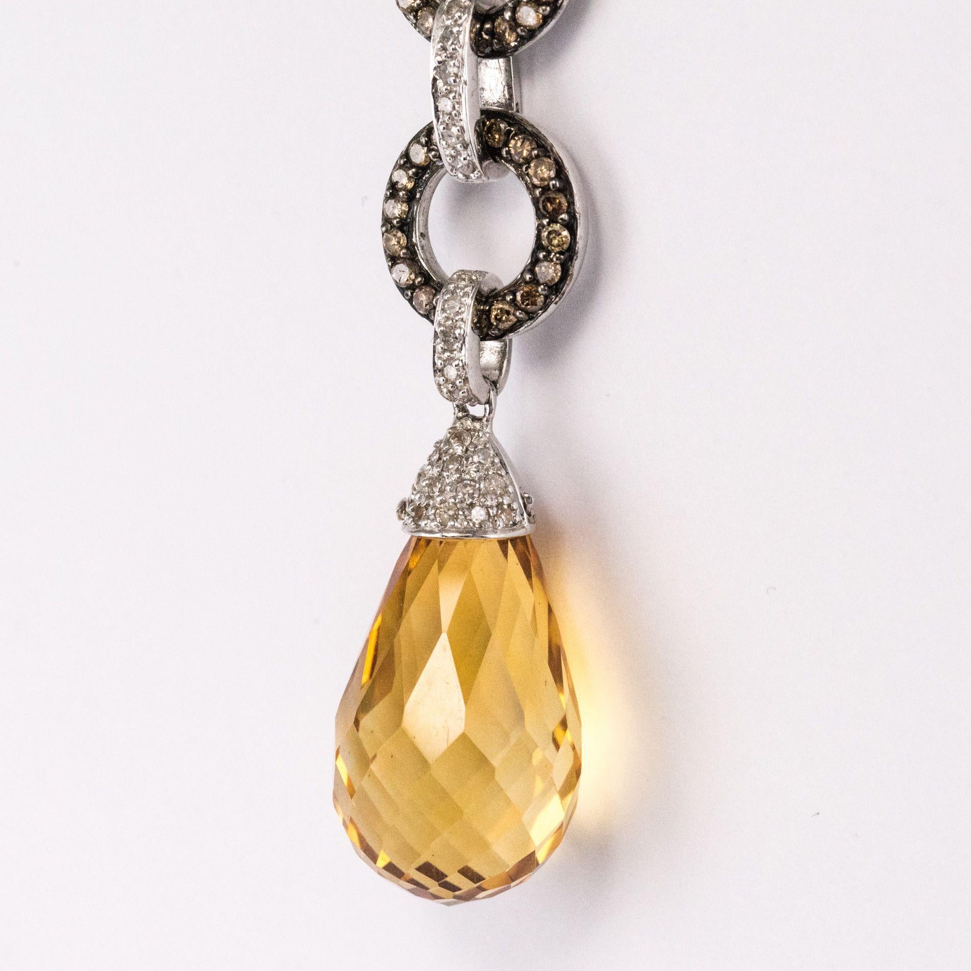 Art Deco Style Citrine and Diamond Pendant Necklace 4