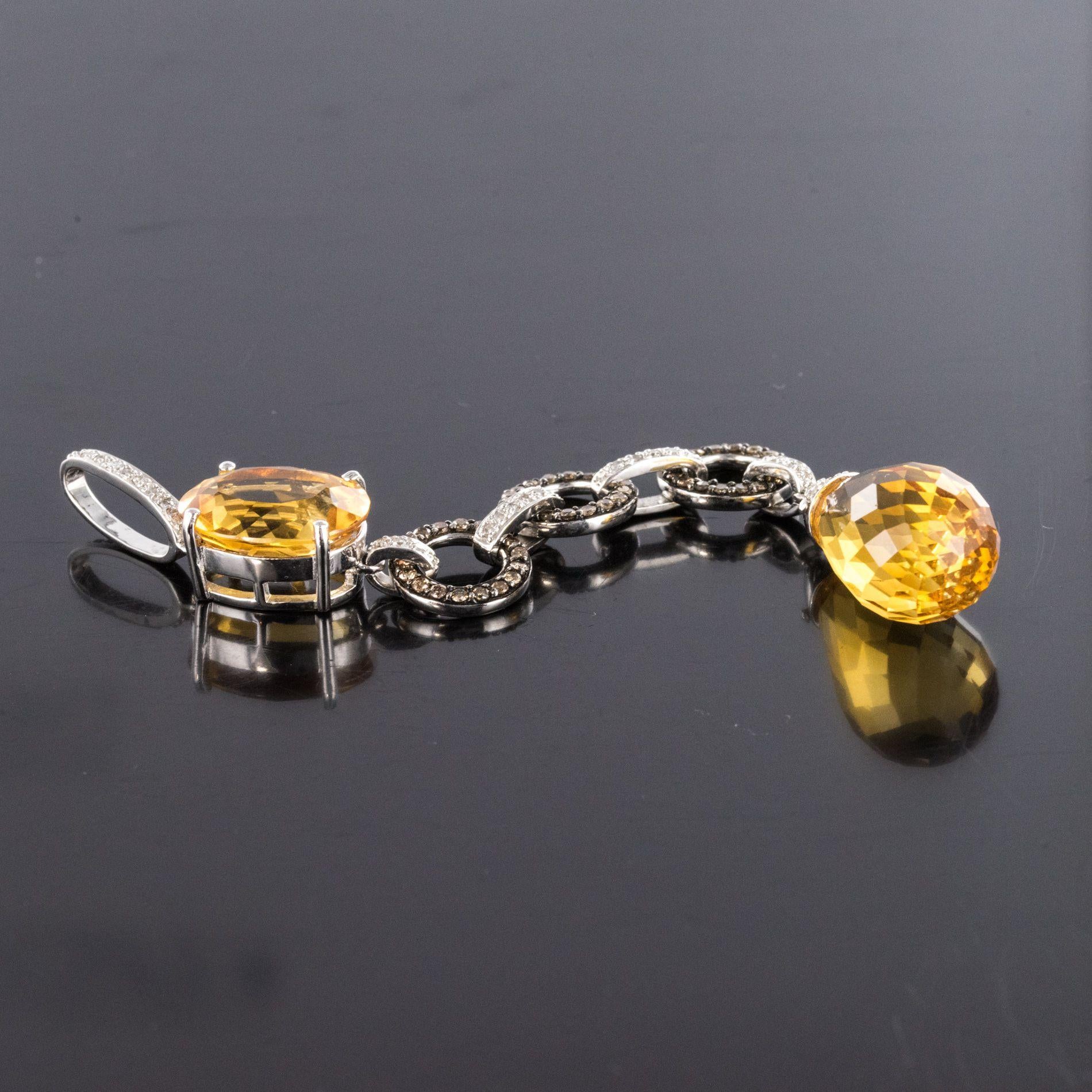 Art Deco Style Citrine and Diamond Pendant Necklace 6