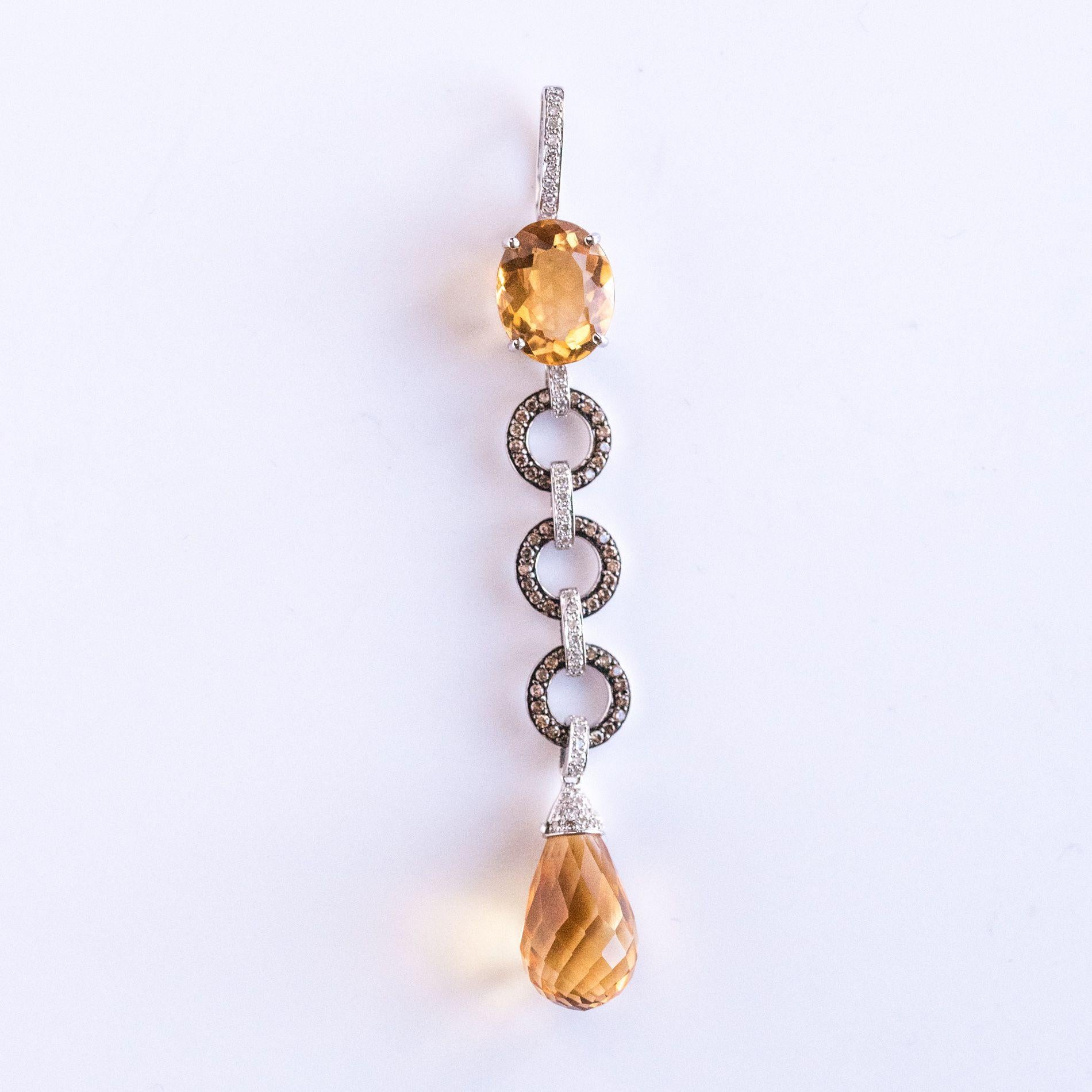 Art Deco Style Citrine and Diamond Pendant Necklace 11