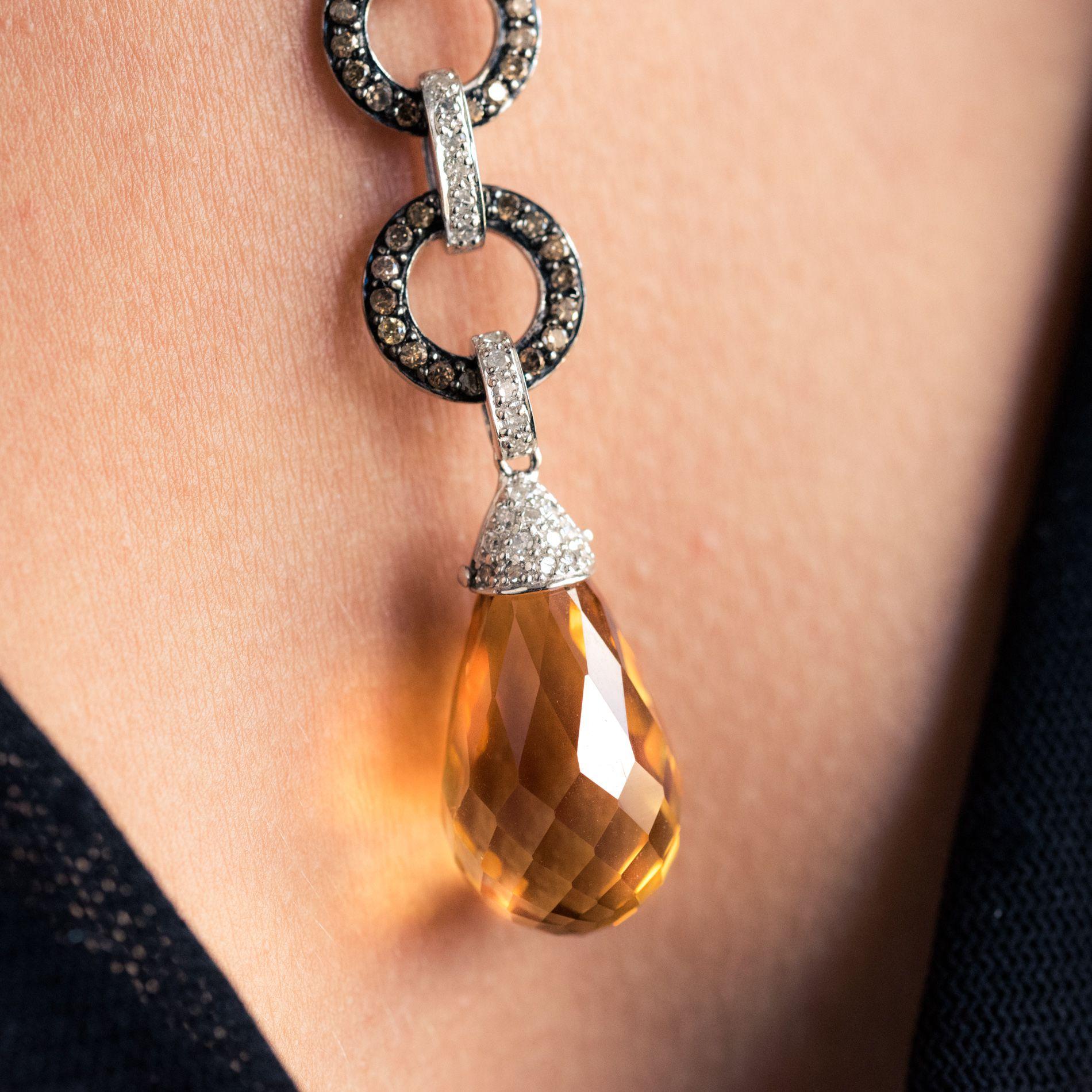 Art Deco Style Citrine and Diamond Pendant Necklace 1