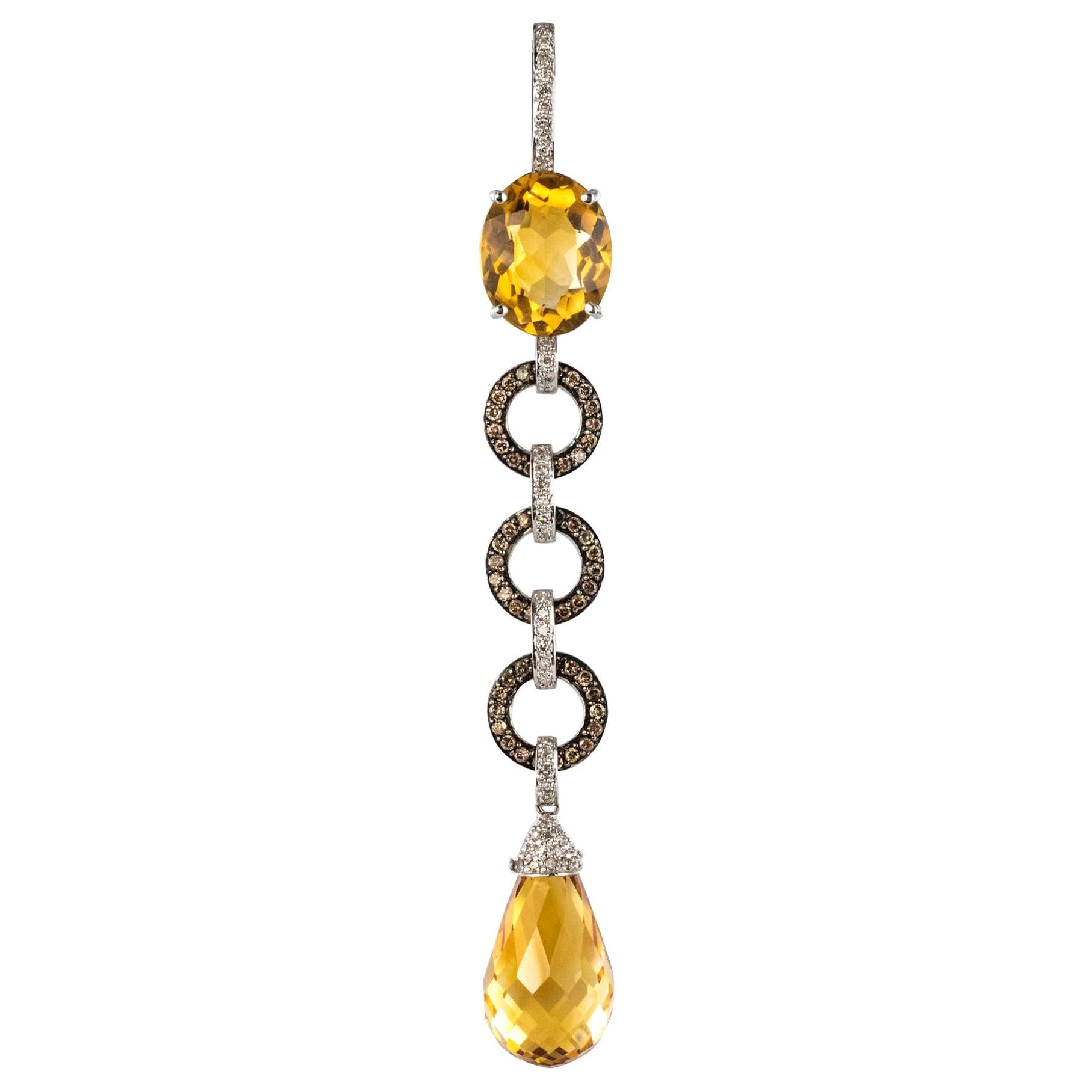 Art Deco Style Citrine and Diamond Pendant Necklace