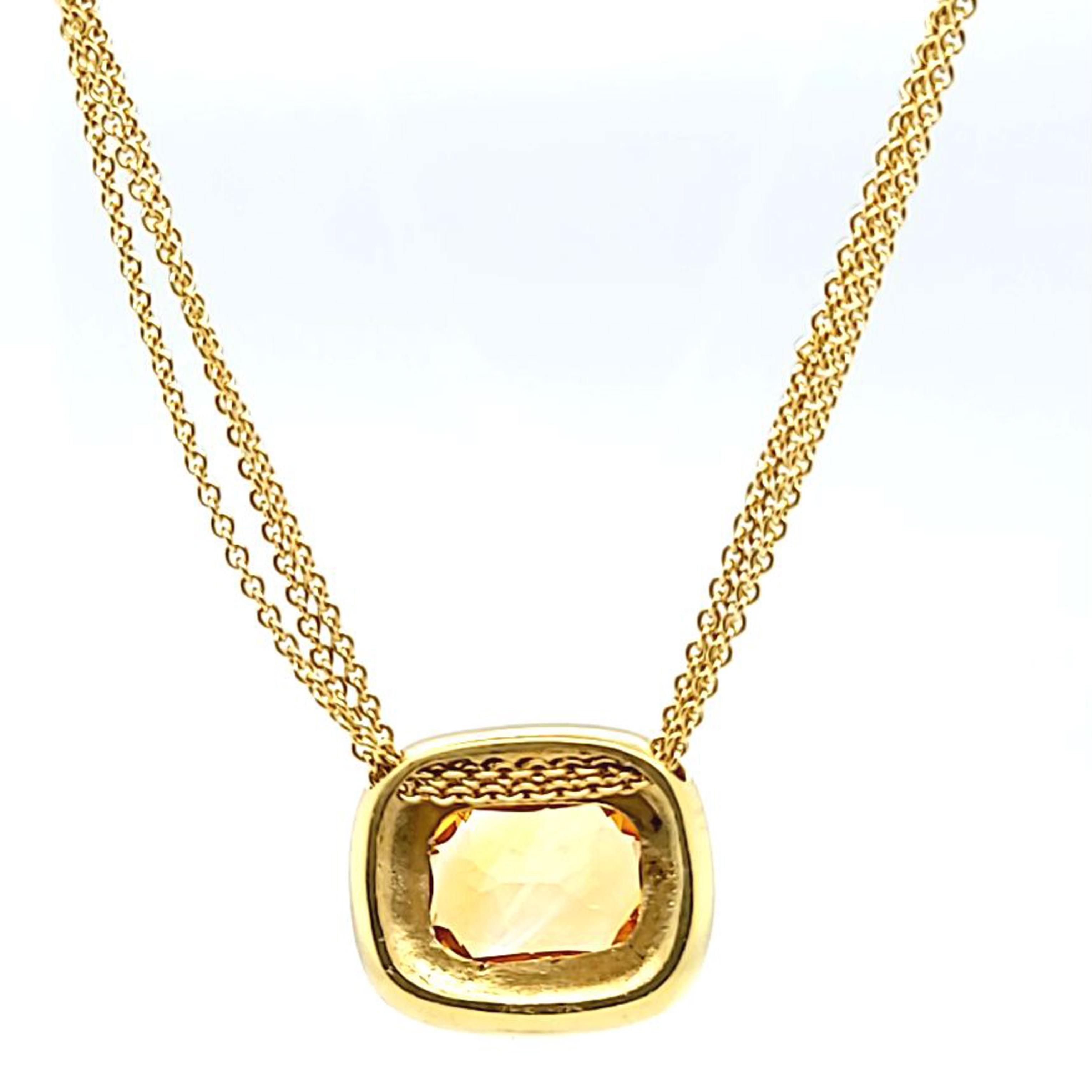 Citrine and Diamond Pendant Triple Chain Necklace In Good Condition For Sale In Coral Gables, FL