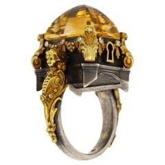 William Llewellyn Griffiths Citrine and Diamond Radiant Treasure Locking Ring