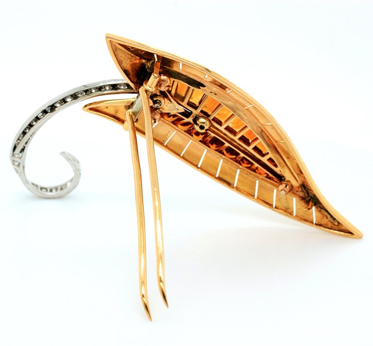 Broche Rétro Cabochon Couleur Citrine Et Or - Bijou Vintage En Relief, Occasion