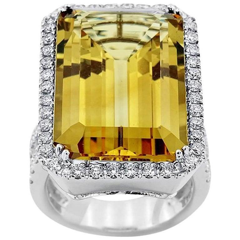 Round Cut Citrine and Diamond Ring For Sale