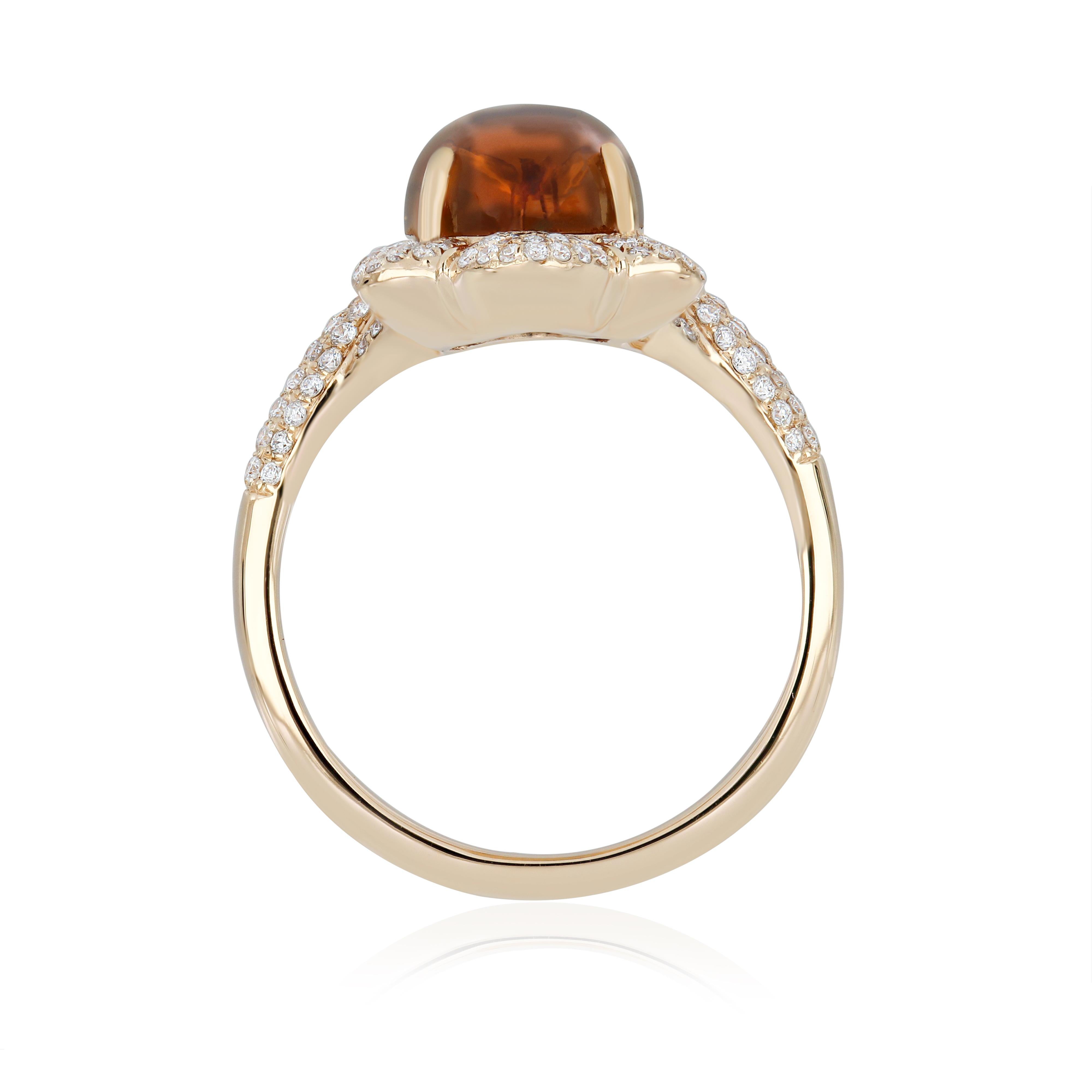 Bague en or jaune 14 carats avec citrine et diamant Bague artisanale Pour femmes en vente
