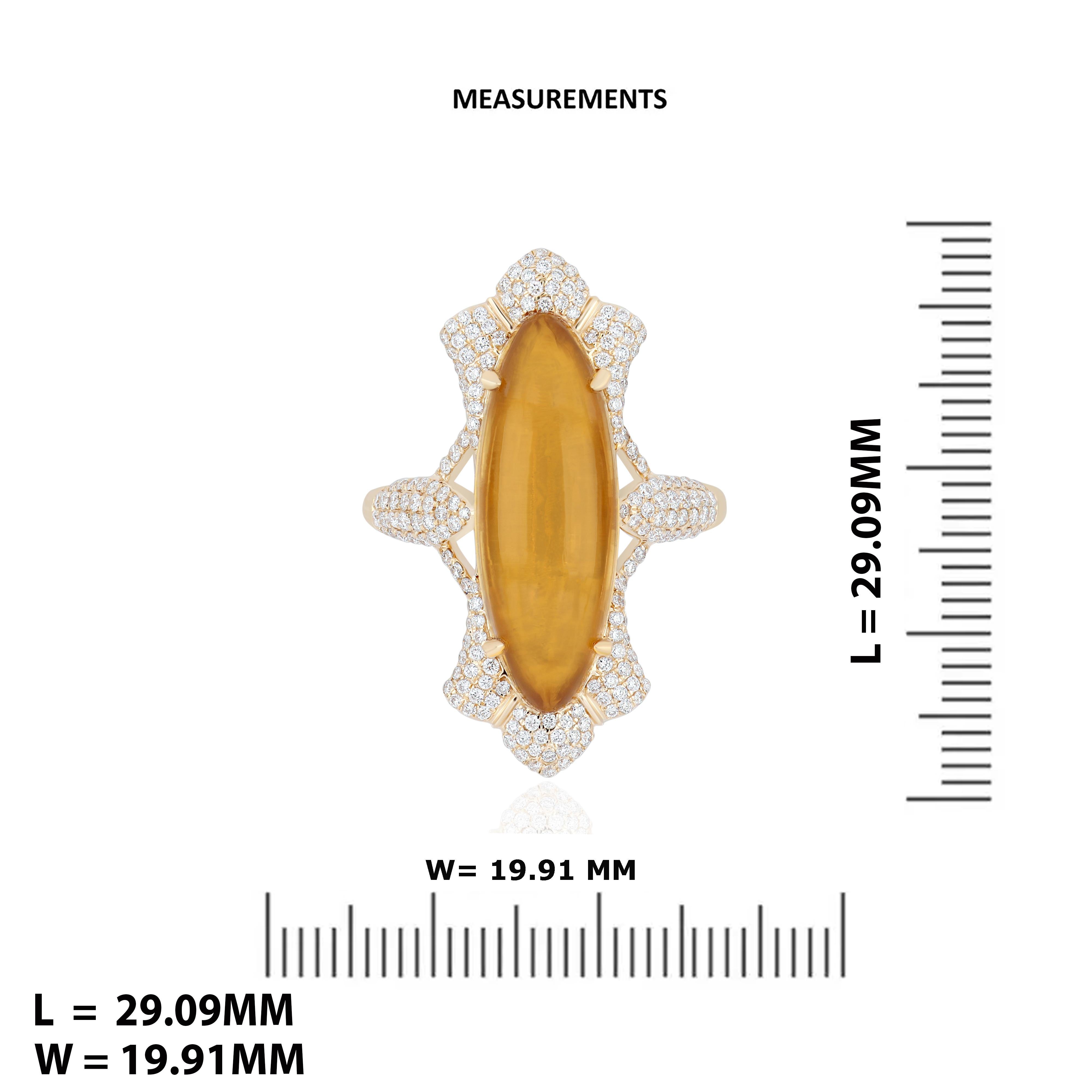 Bague en or jaune 14 carats avec citrine et diamant Bague artisanale en vente 1