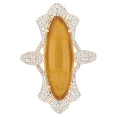 Anillo Artesanal de Oro Amarillo de 14 Quilates con Citrino y Diamantes