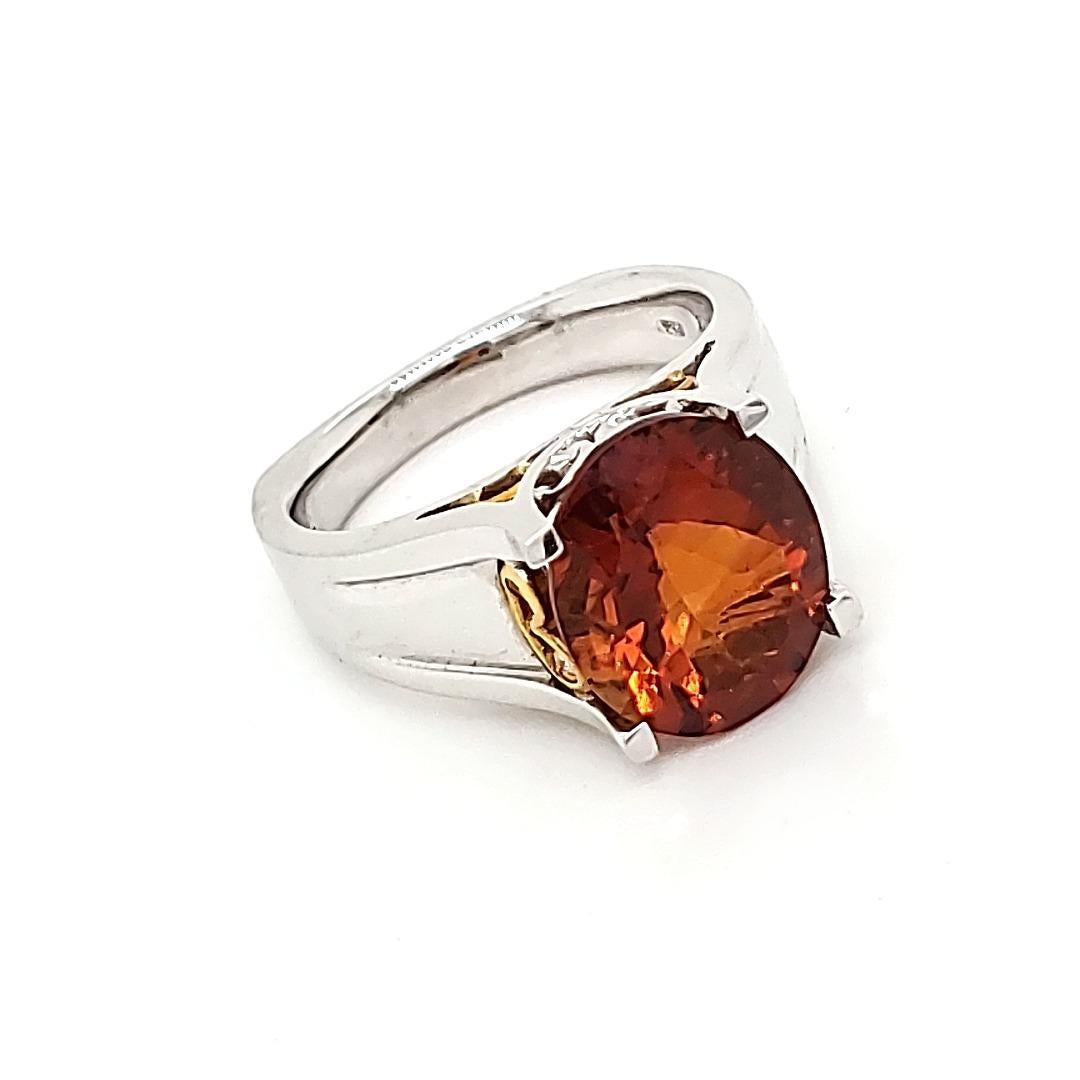 Oval Cut Citrine and Diamond Engagement Ring in 18 K Gold For Sale