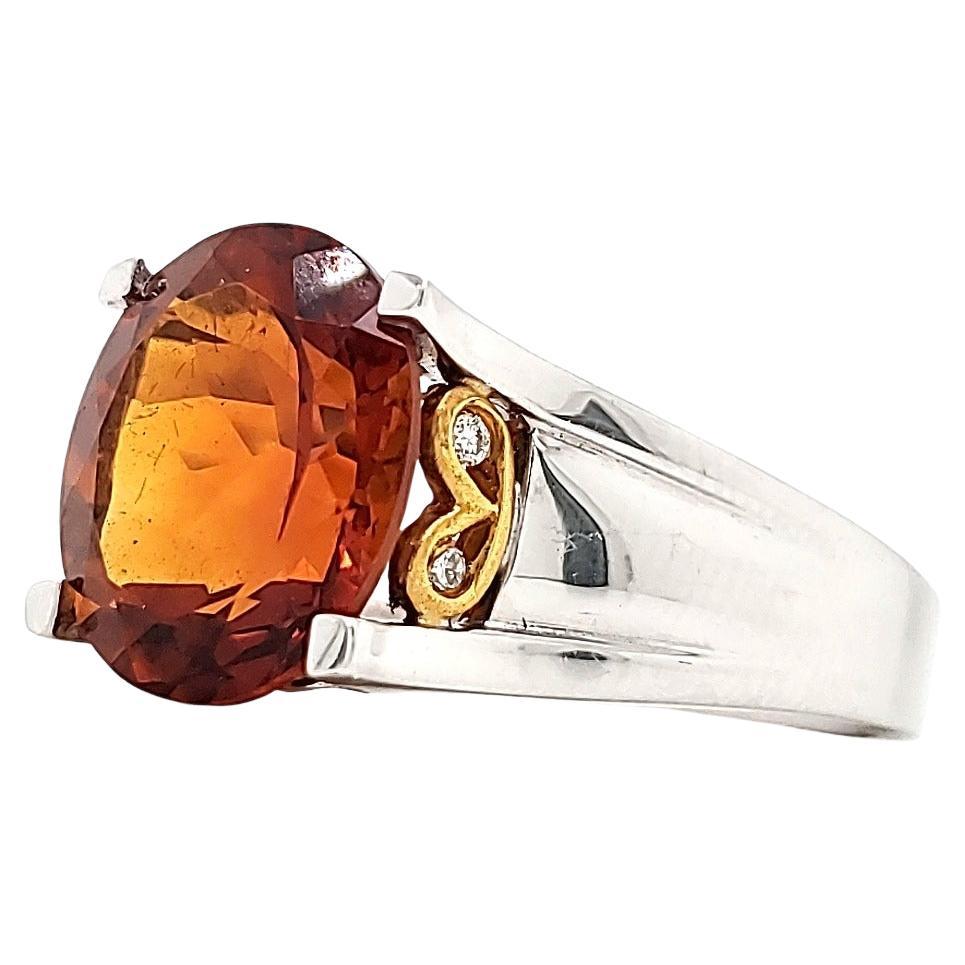 Citrine and Diamond Engagement Ring in 18 K Gold For Sale