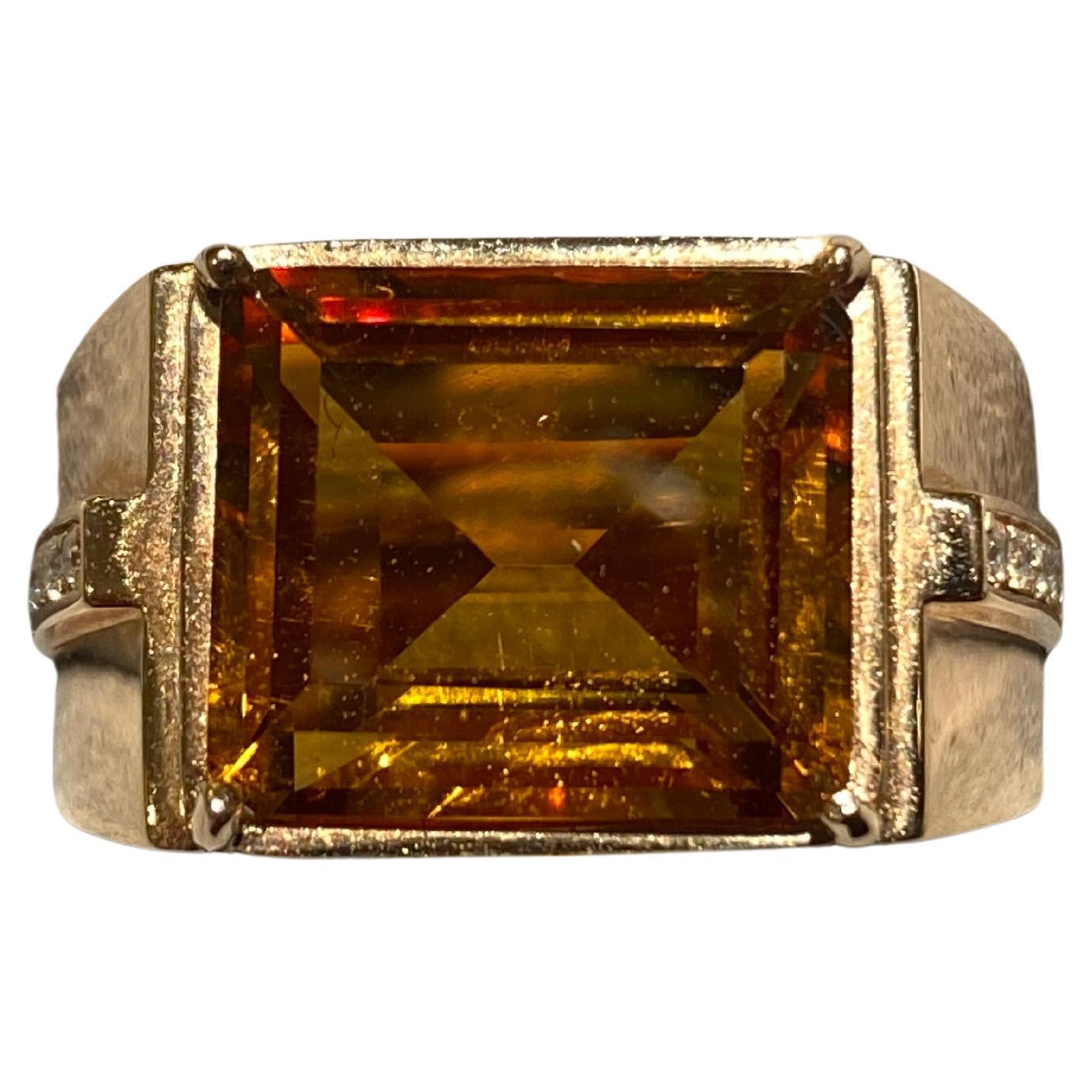 Bague en or rose 18k avec citrine et diamant en vente