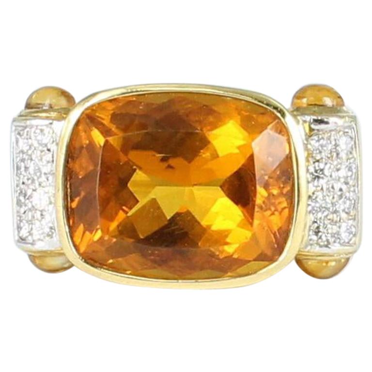Citrine and Diamond Ring Set in 18 Karat Yellow Gold For Sale