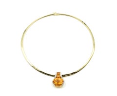 Citrine and Diamond Slide Pendant on Omega Necklace 14 Karat Yellow Gold