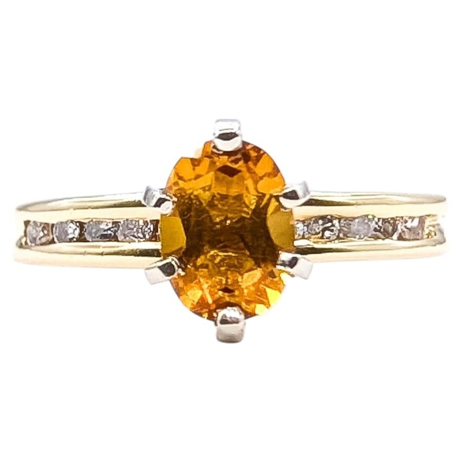 Citrine and Diamond Solitaire Ring in 14k Yellow Gold