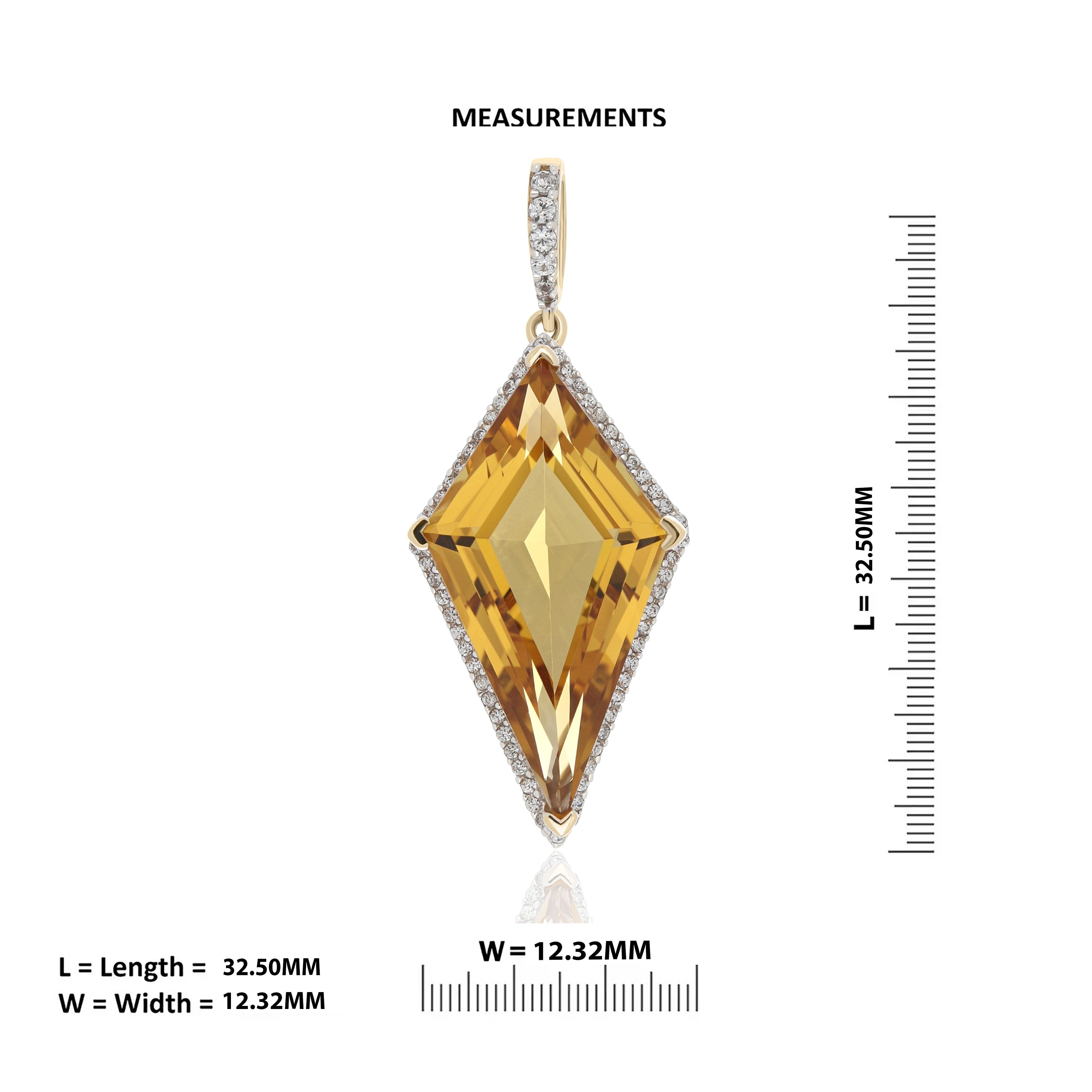 Citrine and Diamond Studded Pendant in 14 Karat Yellow Gold In New Condition For Sale In JAIPUR, IN