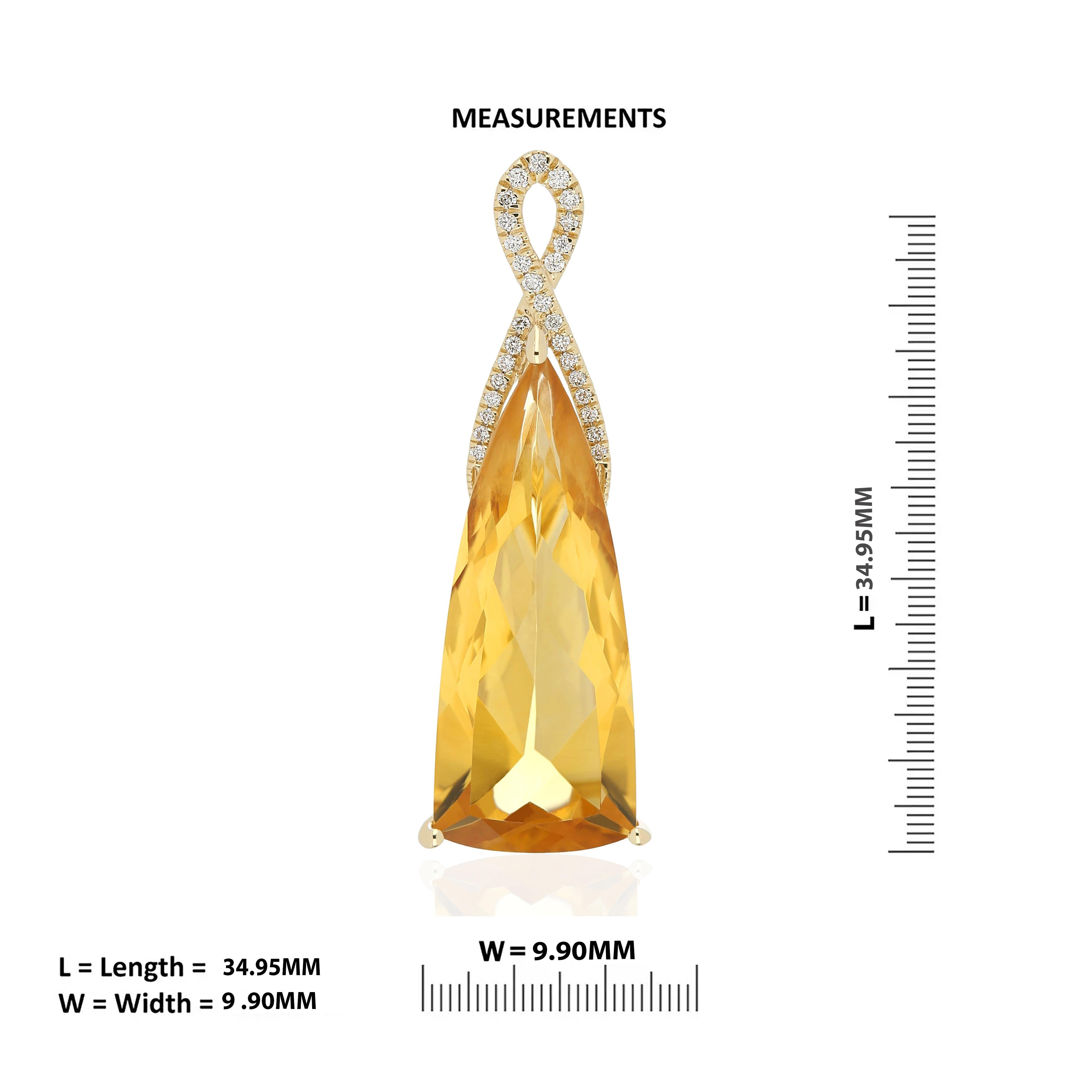 Women's or Men's Citrine and Diamond Studded Pendant in 14 Karat Yellow Gold For Sale
